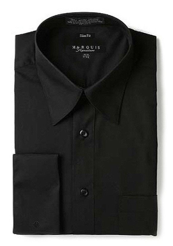 Marquis Mens Black Dress Shirt Slim Fit French Cuff Easy Care Wrinkle Free 18.5 36/37 Neck Long Sleeve Button-Front Cotton Polyester Blend Shirt Marquis Mens Black Dress Shirt Slim Fit French Cuff Easy Care Wrinkle Free 18.5 36/37 Neck Long Sleeve Button-Front Cotton Polyester Blend Shirt