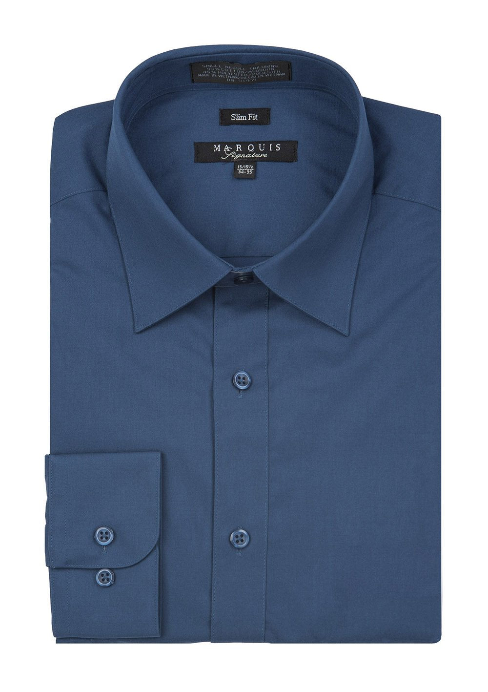 marquis men's dress shirts Marquis Mens Classic Fit Solid Gray Cotton Blend Dress Shirt, 15 1/2 / 32/33