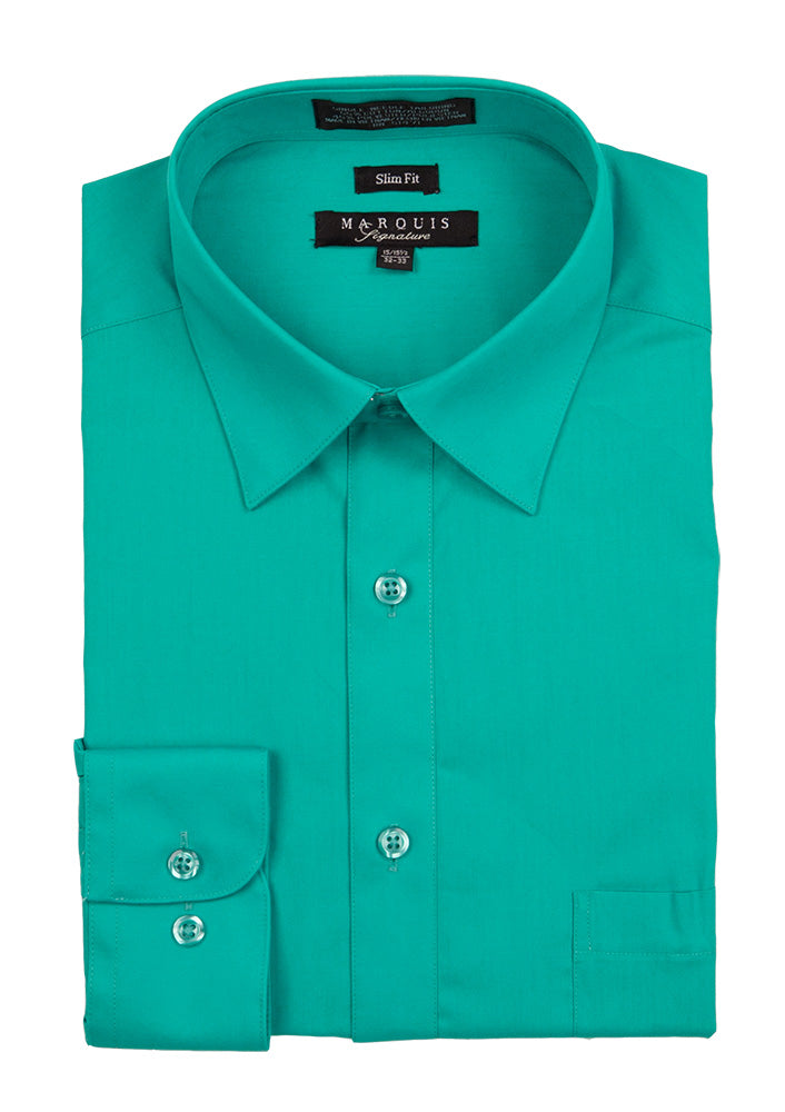 Marquis Men's Emerald Green Long Sleeve With Slim Fit Dress Shirt 18.5 / 34-35 Marquis Men's Emerald Green Long Sleeve With Slim Fit Dress Shirt 18.5 / 34-35