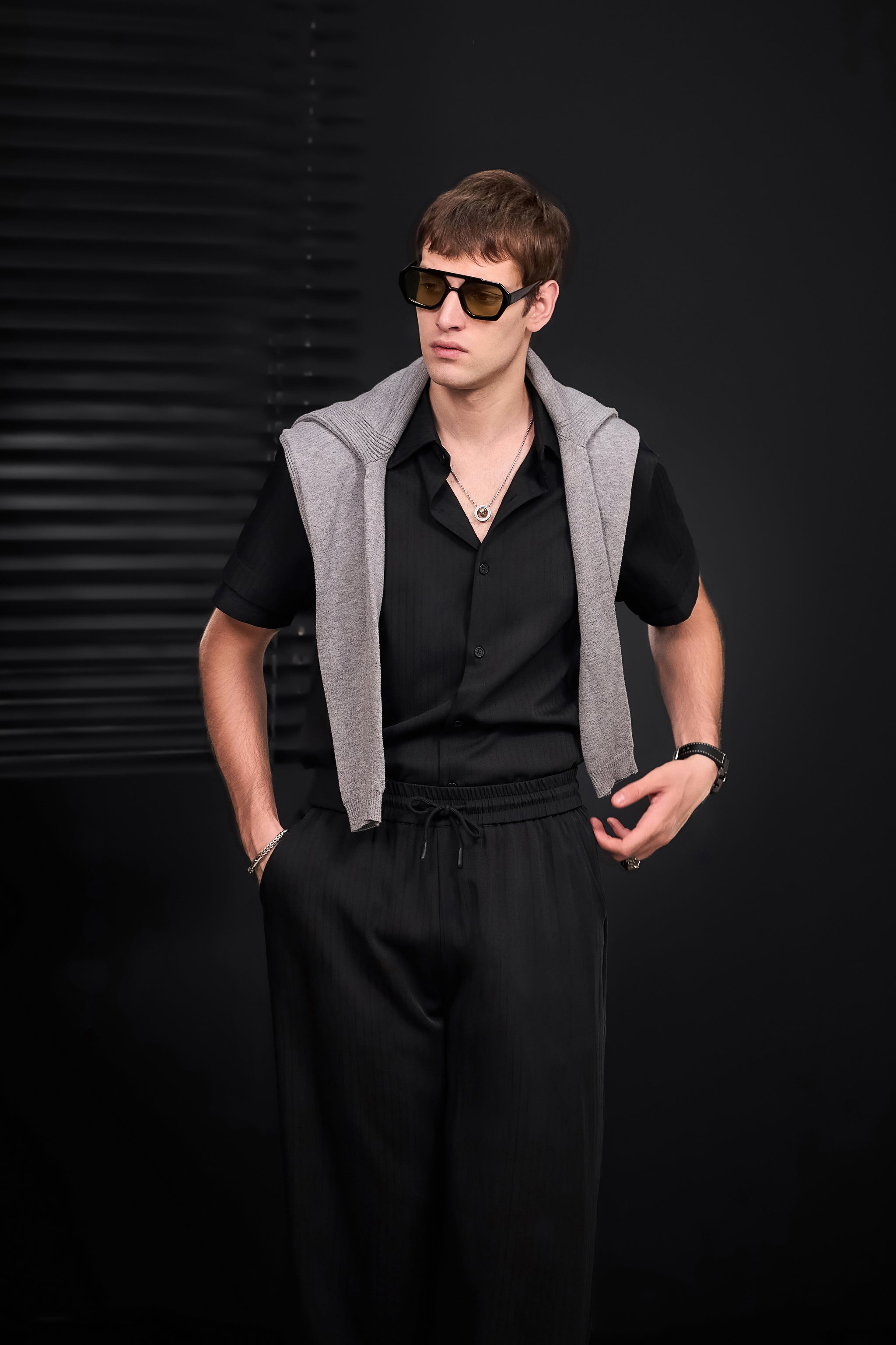 Flow Set – Textured Short Sleeve Shirt & Pant BLACK