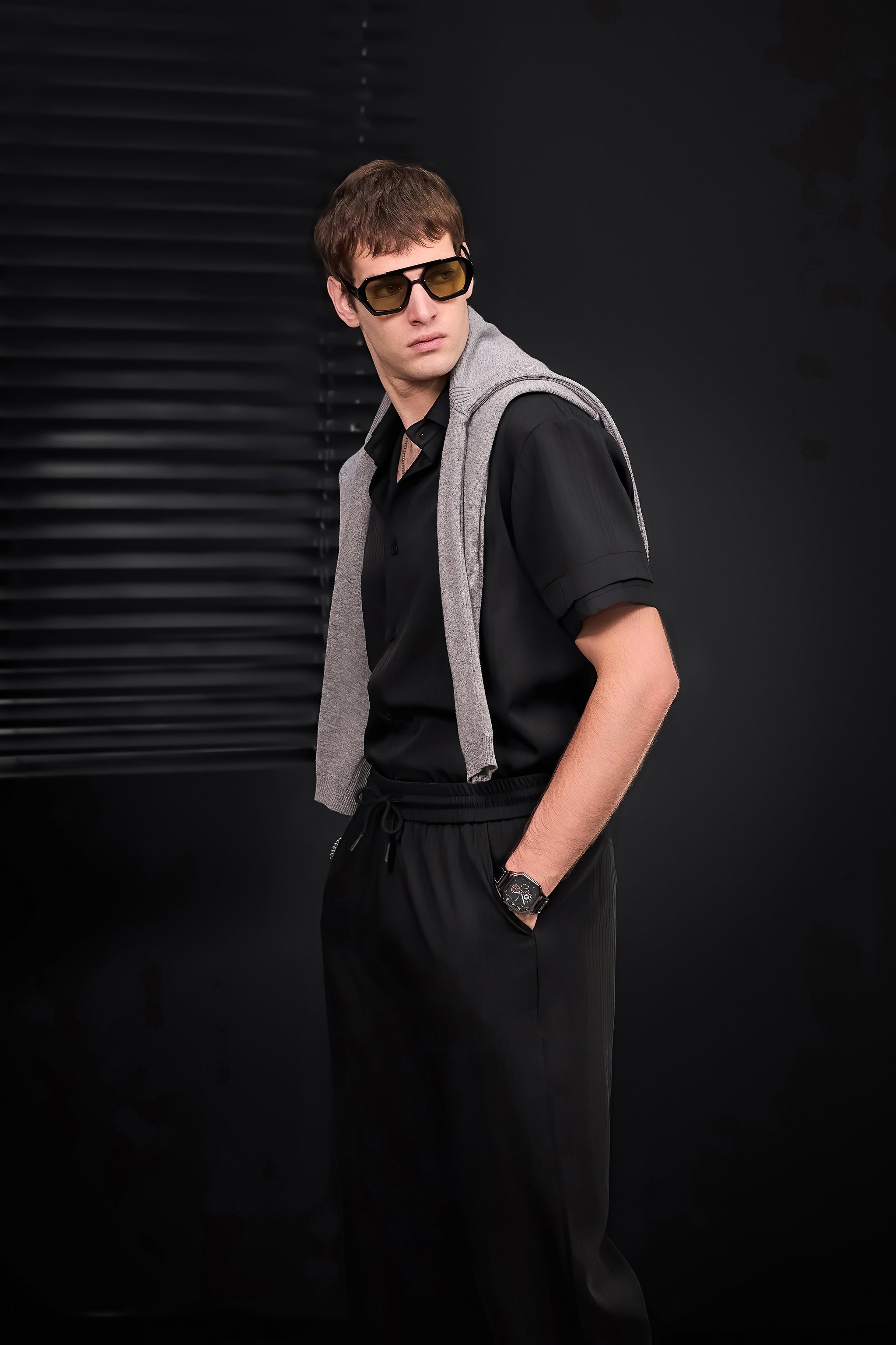 Flow Set – Textured Short Sleeve Shirt & Pant BLACK