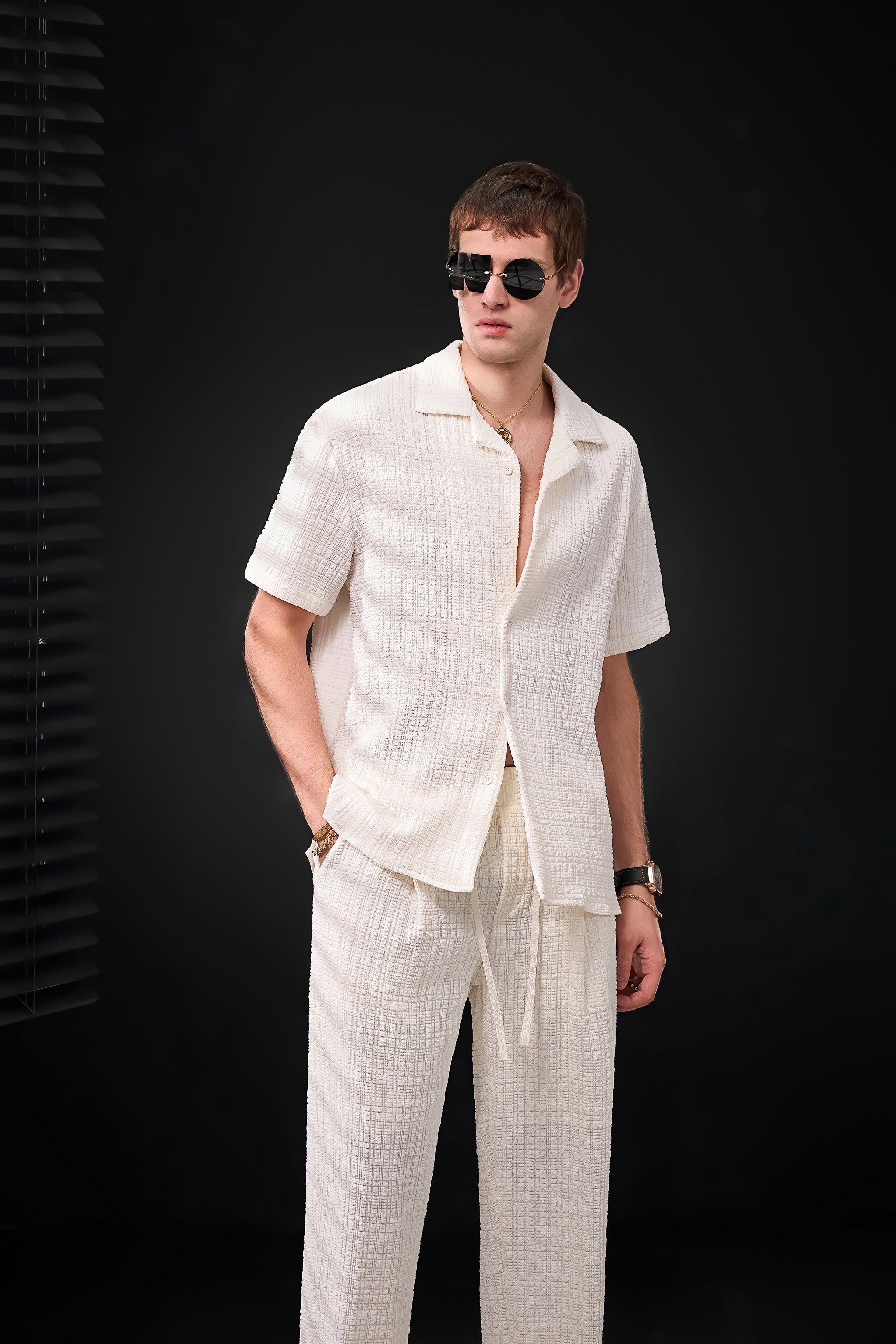 Loft Set – Textured Short Sleeve Shirt & Pant TAUPE