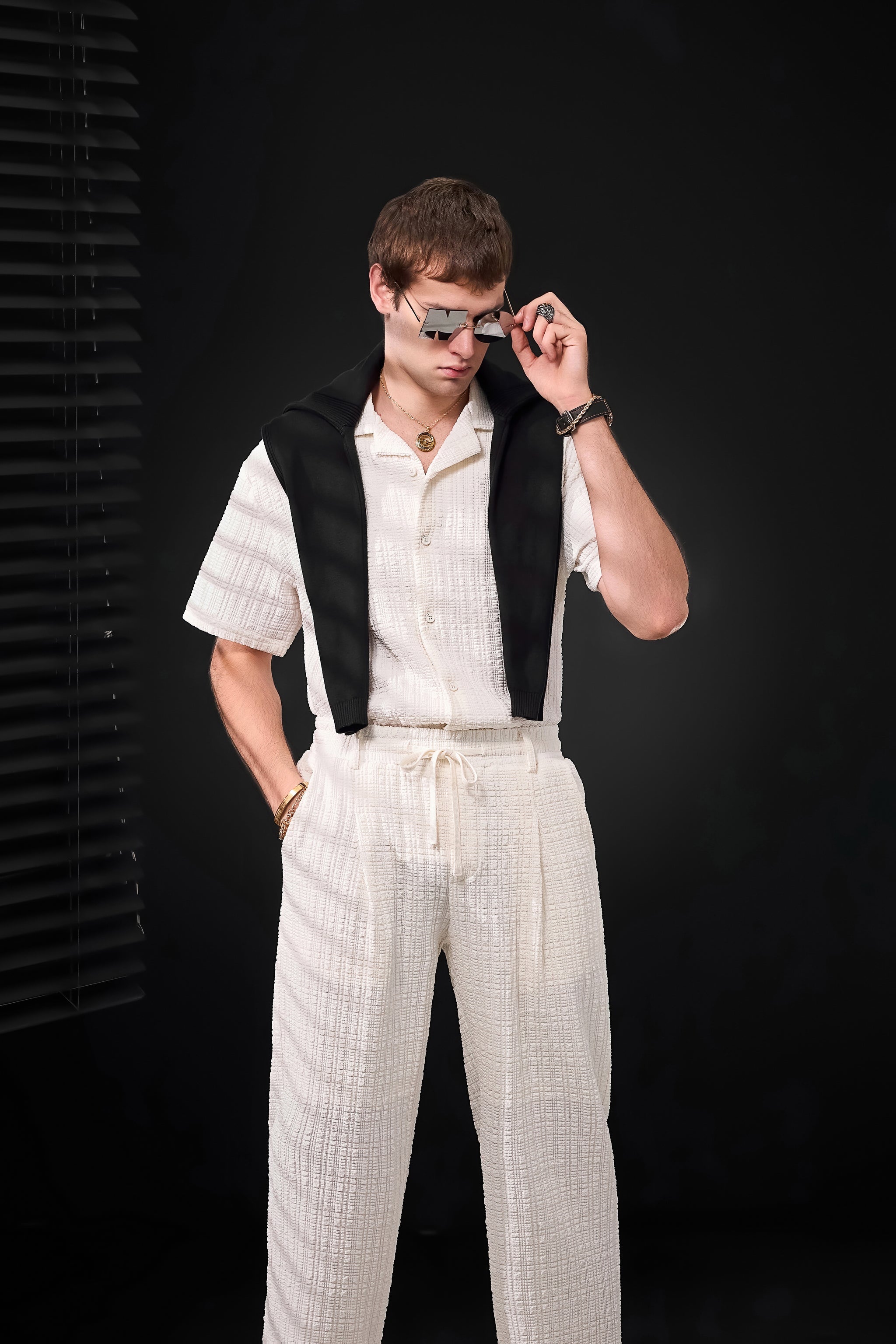 Loft Set – Textured Short Sleeve Shirt & Pant TAUPE