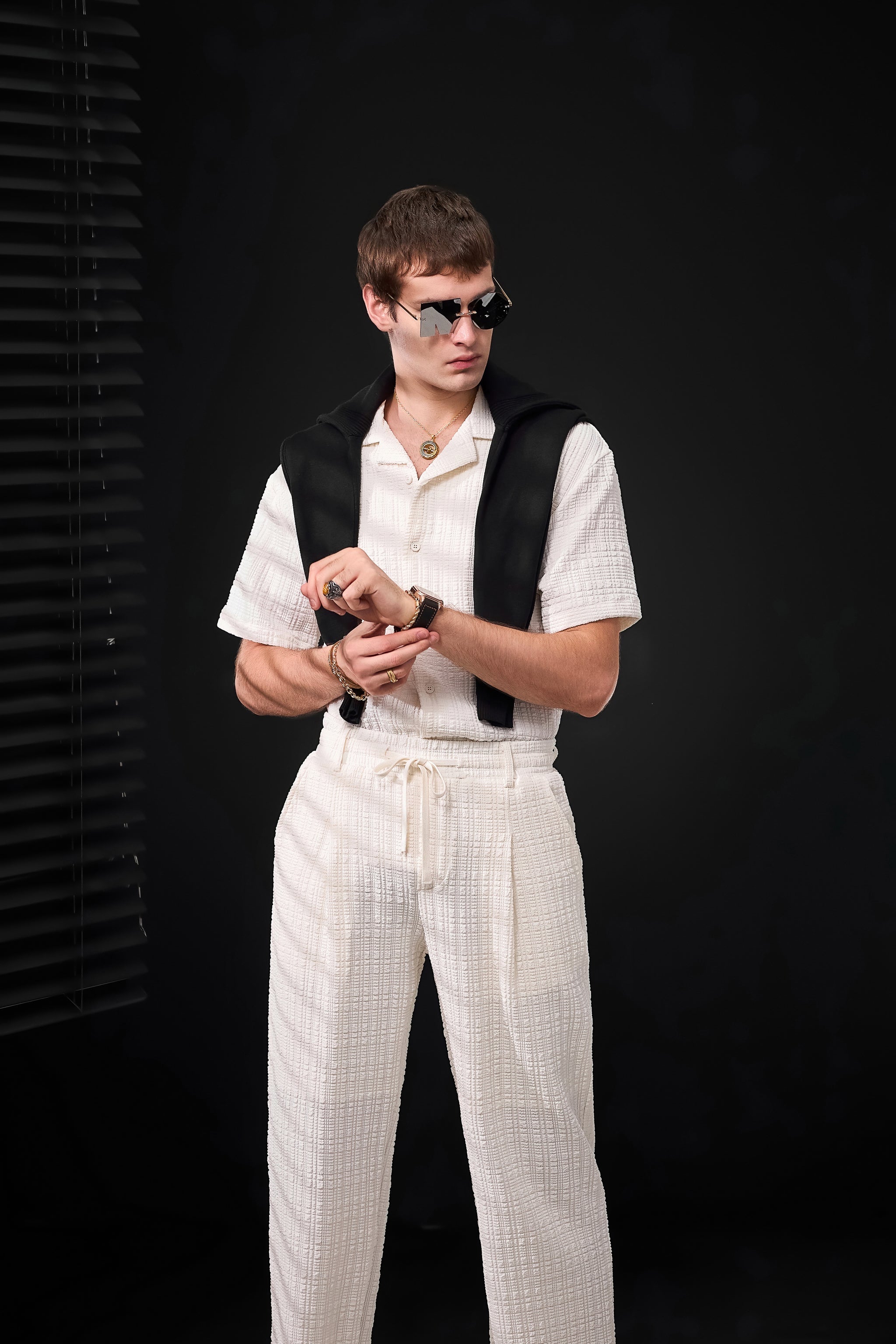 Loft Set – Textured Short Sleeve Shirt & Pant TAUPE