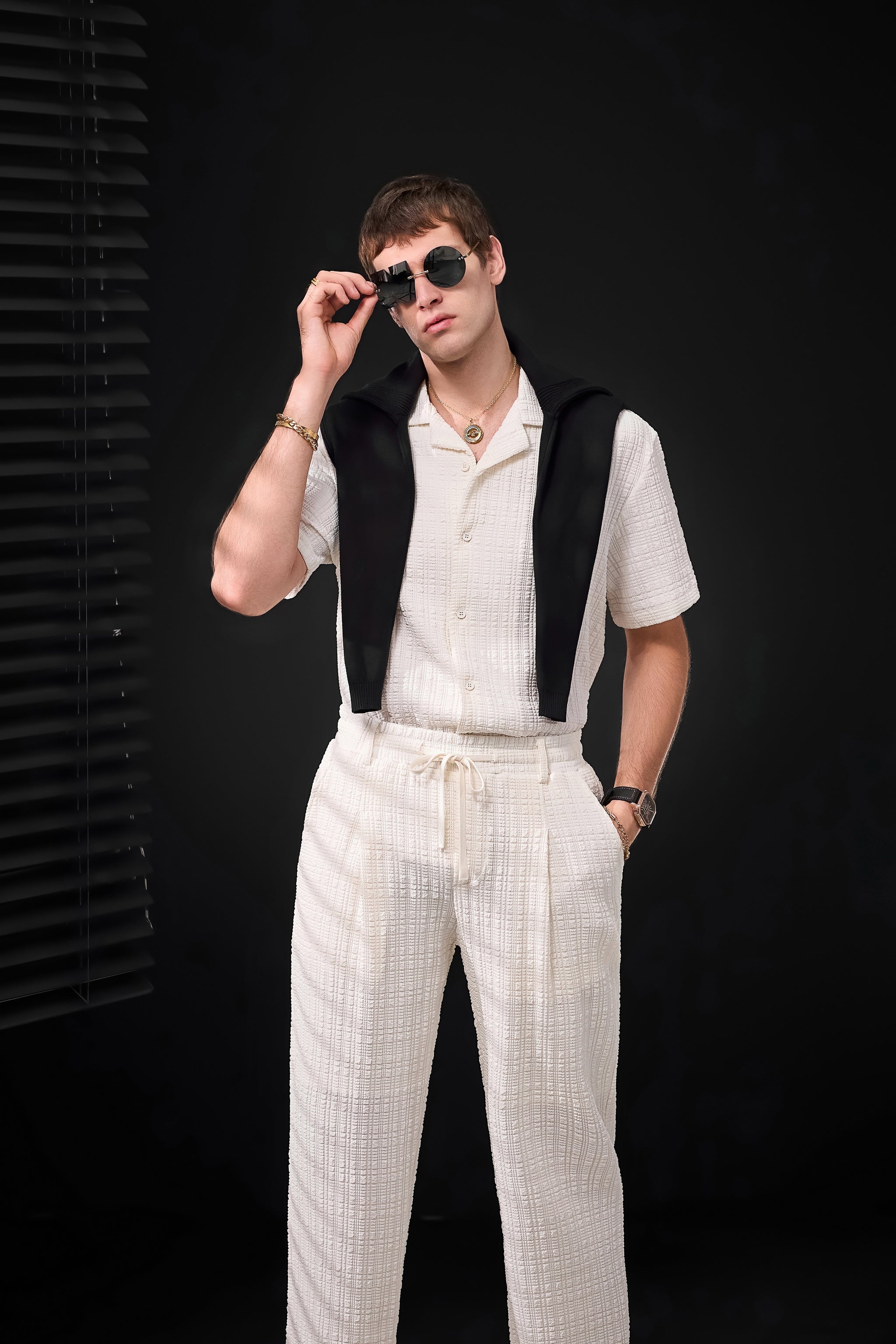 Loft Set – Textured Short Sleeve Shirt & Pant TAUPE