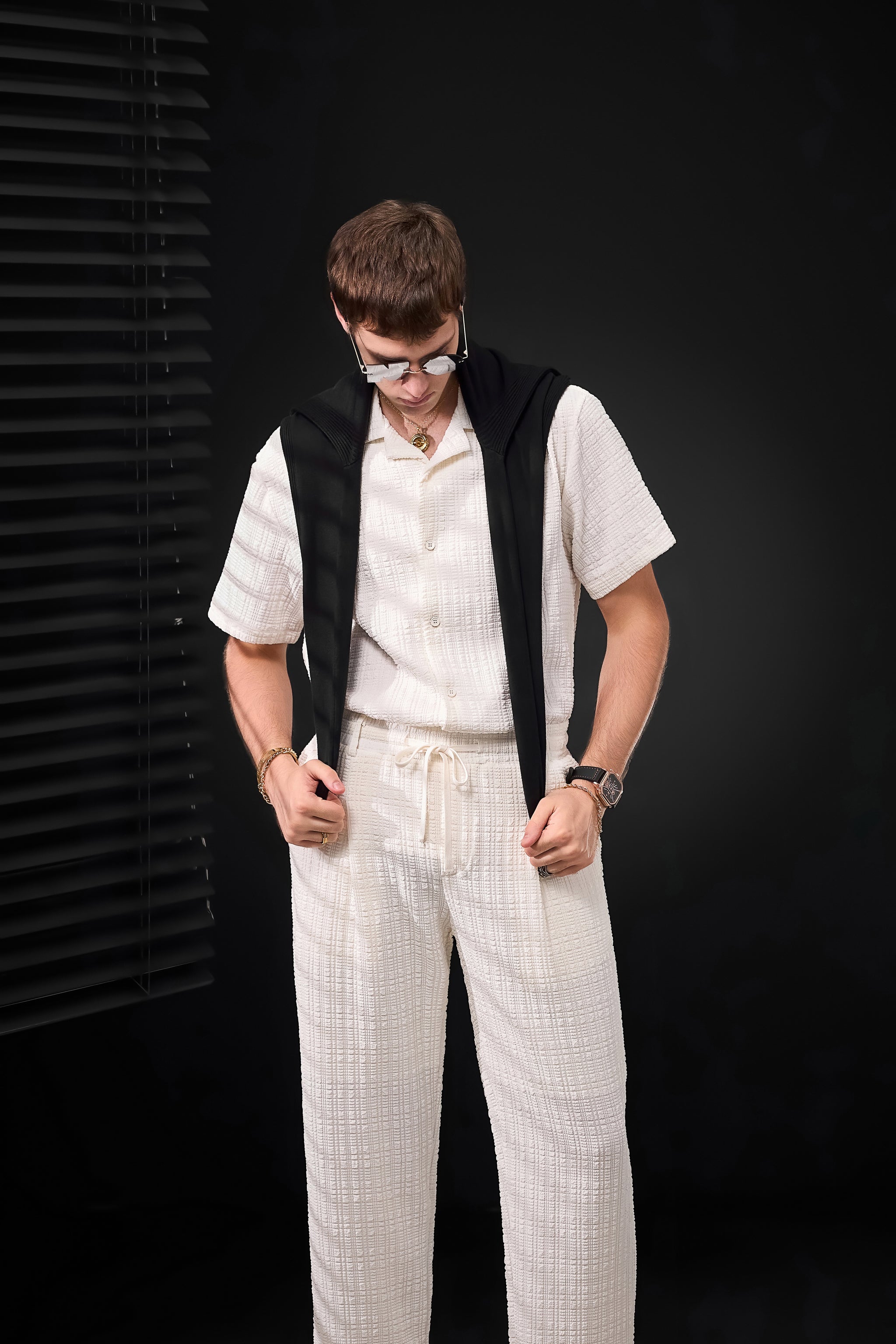 Loft Set – Textured Short Sleeve Shirt & Pant TAUPE