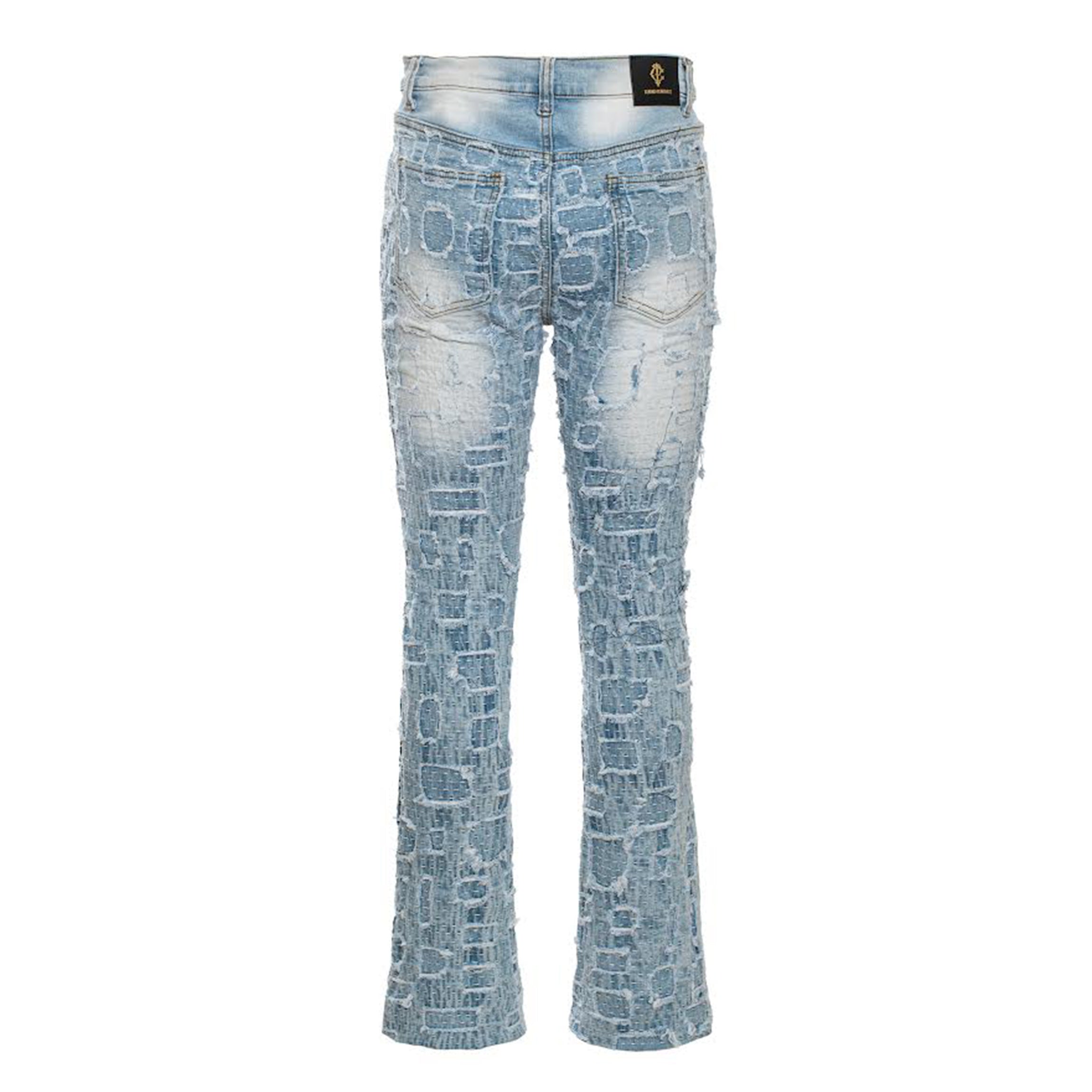 Patchwork Distressed Denim Jeans - Century Penthouse LIGHT BLUE