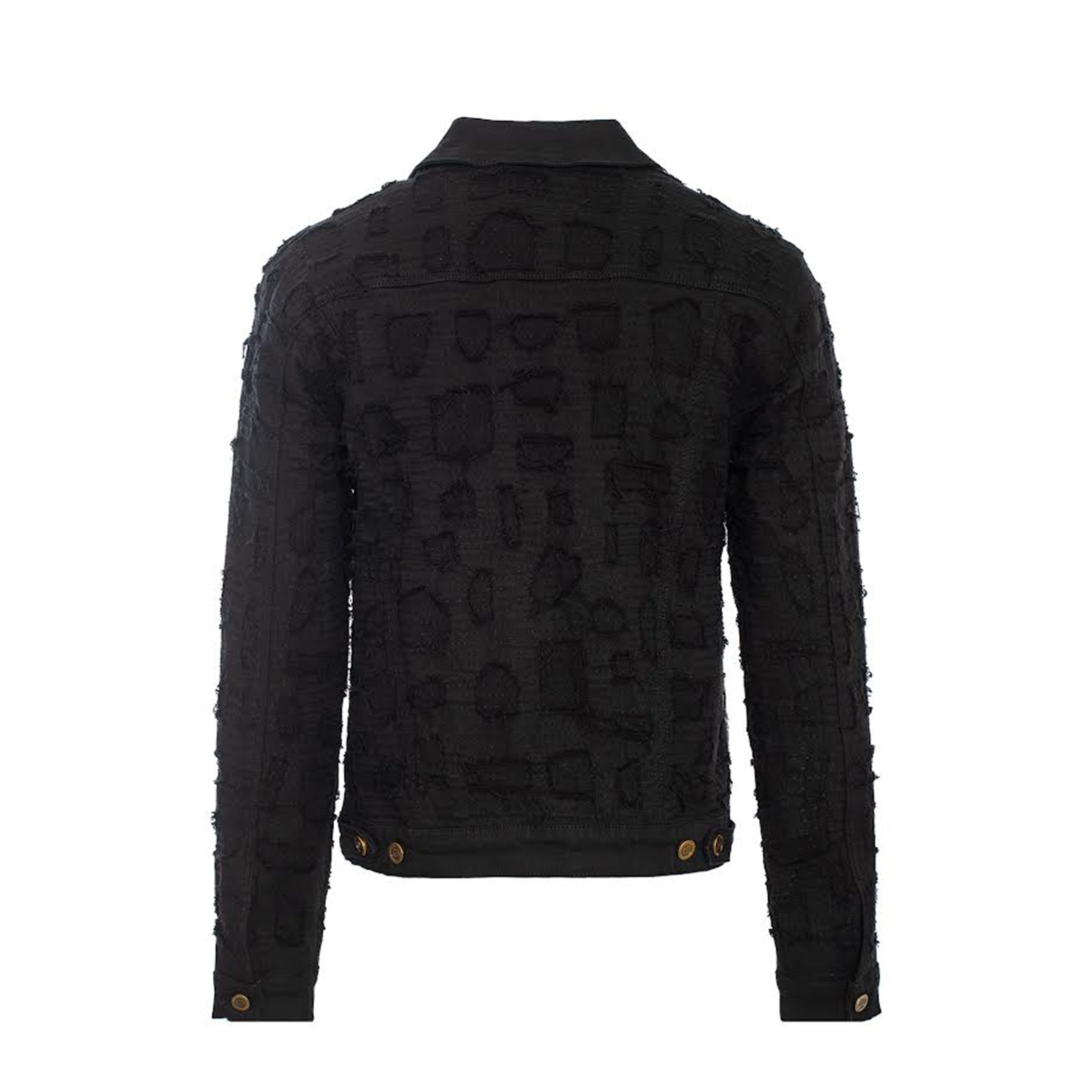Patchwork Distressed Denim Jacket-BLACK