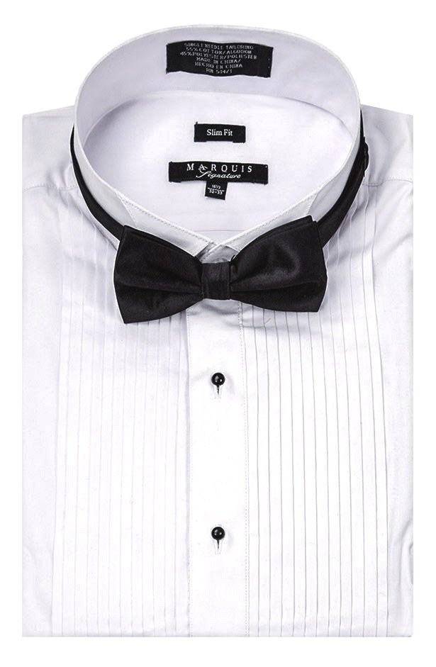 Marquis White Slim Fit Tuxedo Dress Shirt for Men 16.5 32/33 Pleated Cotton Polyester Blend Formal Evening Wear Marquis White Slim Fit Tuxedo Dress Shirt for Men 16.5 32/33 Pleated Cotton Polyester Blend Formal Evening Wear