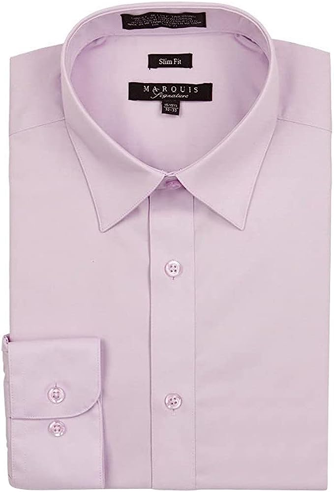 Marquis Men's Slim Fit Dress Shirt Lilac Cotton/Polyester Blend Wrinkle Resistant Easy Care Button-Down Formal Shirt 16/16.5-32/33