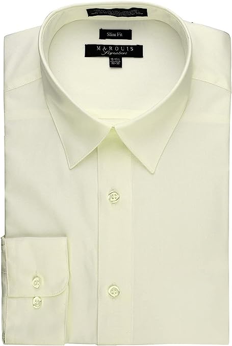 Marquis Men's Basic Slim Fit Dress Shirt Ecru / 16.5 Neck / 36-37 Sleeve