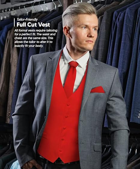 Vittorio Farina Men's Satin Vest, Necktie, Bow Tie and Pocket Square Set Red