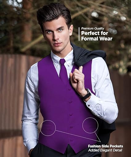 Vittorio Farina Men's Satin Vest, Necktie, Bow Tie and Pocket Square Set Purple