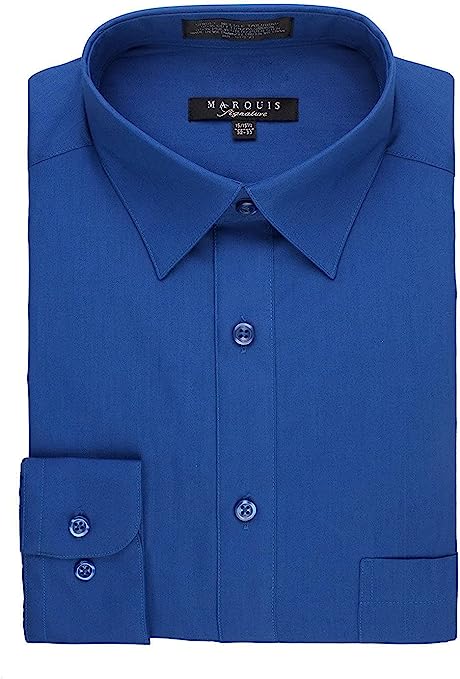 Marquis Men's Royal Blue Long Sleeve With Slim Fit Dress Shirt 16.5 / 36-37 Marquis Men's Royal Blue Long Sleeve With Slim Fit Dress Shirt 16.5 / 36-37