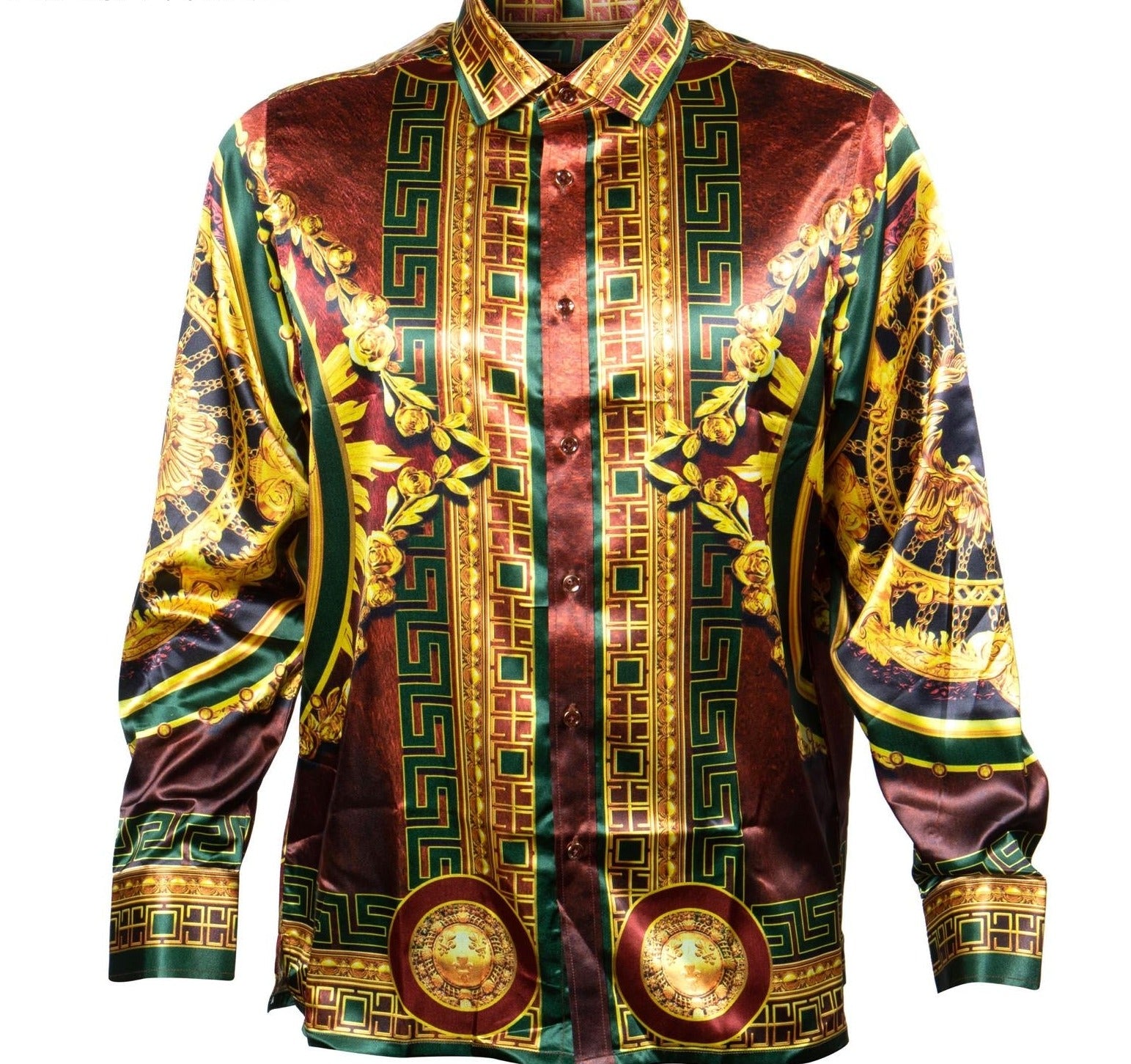 Prestige PR-452 Long Sleeve Greek Tile Digital Print Shirt Wine