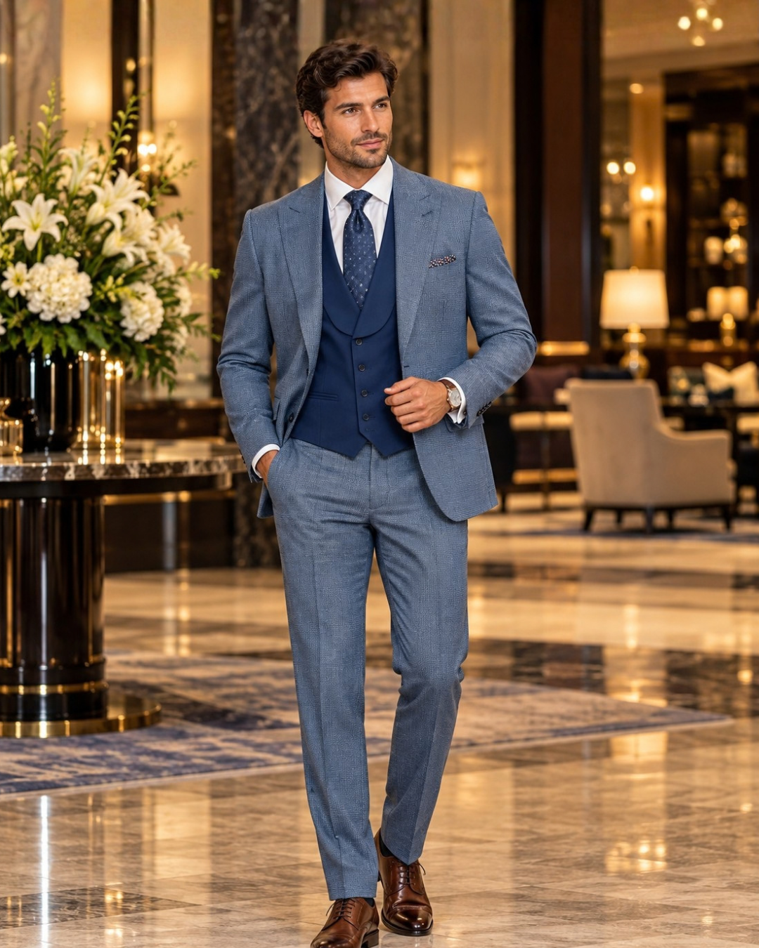 Steve Harvey 226701SHS 3 Pieces Suits Blue Check