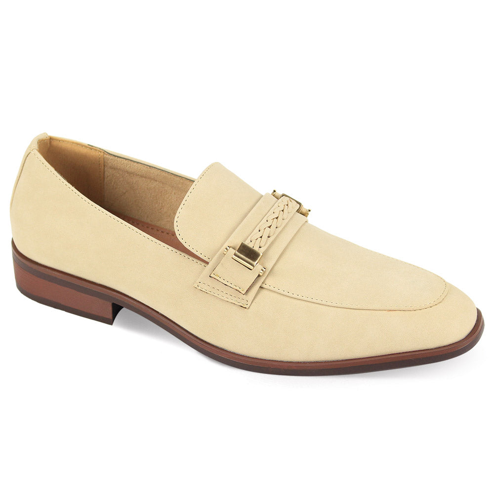 Antonio Cerrelli Mens Natural Suede Loafer Slip-On Dress Shoes | Braided Strap & Gold Detail | Size 9.5