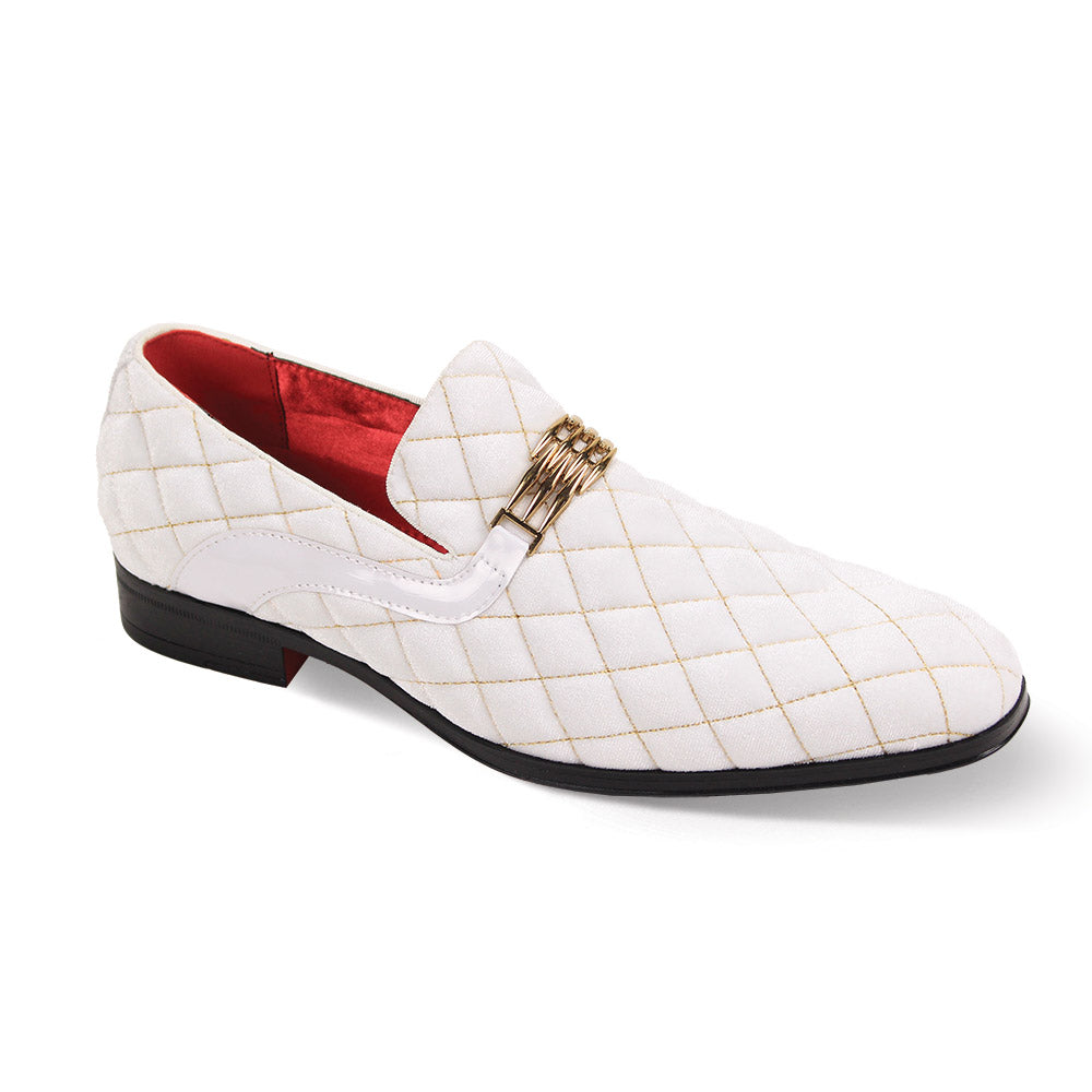 After Midnight Mens White Quilted Velvet Formal Slip On Loafer Shoes with Gold Buckle & Trim Size 13