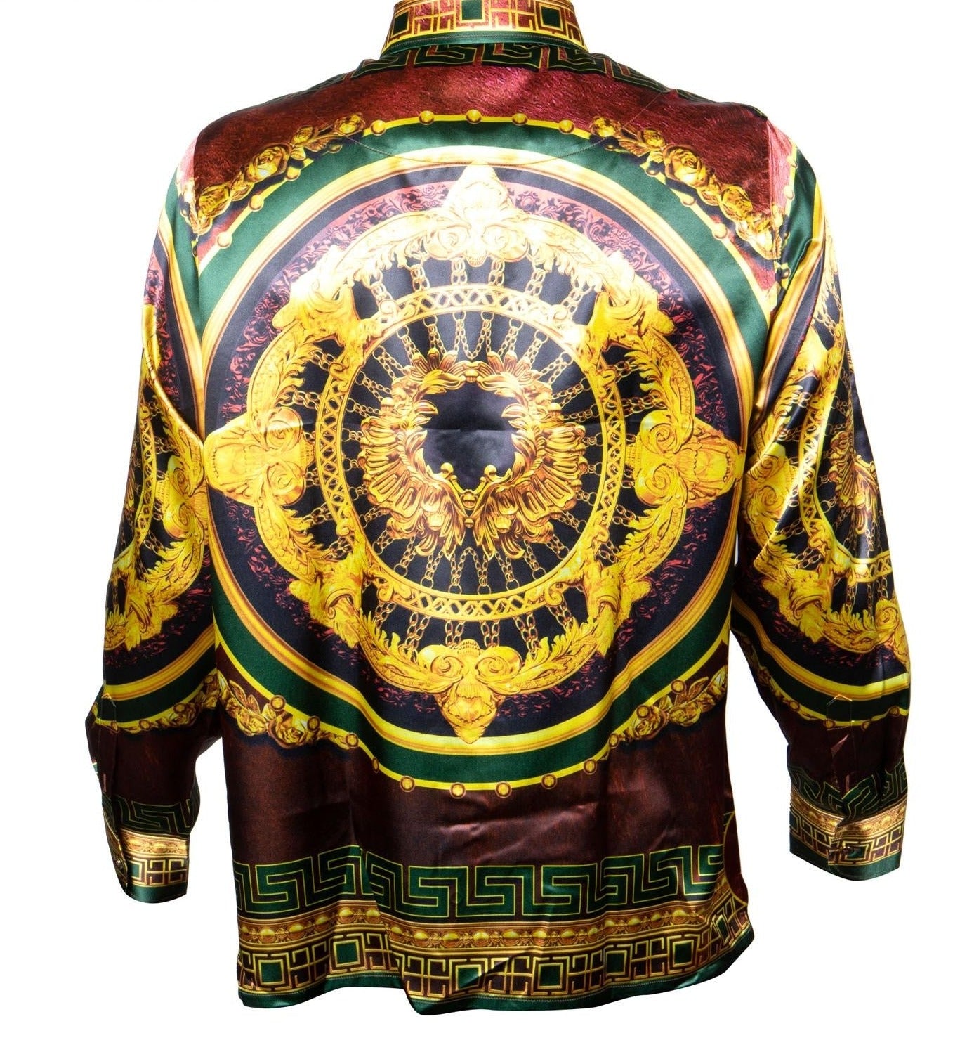 Prestige PR-452 Long Sleeve Greek Tile Digital Print Shirt Wine