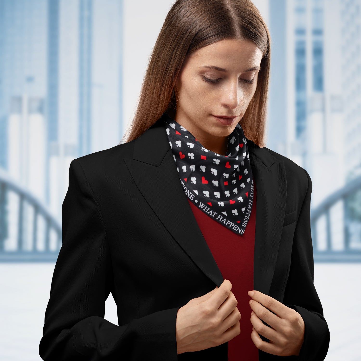 Satin Card Suits Vegas Black Scarf