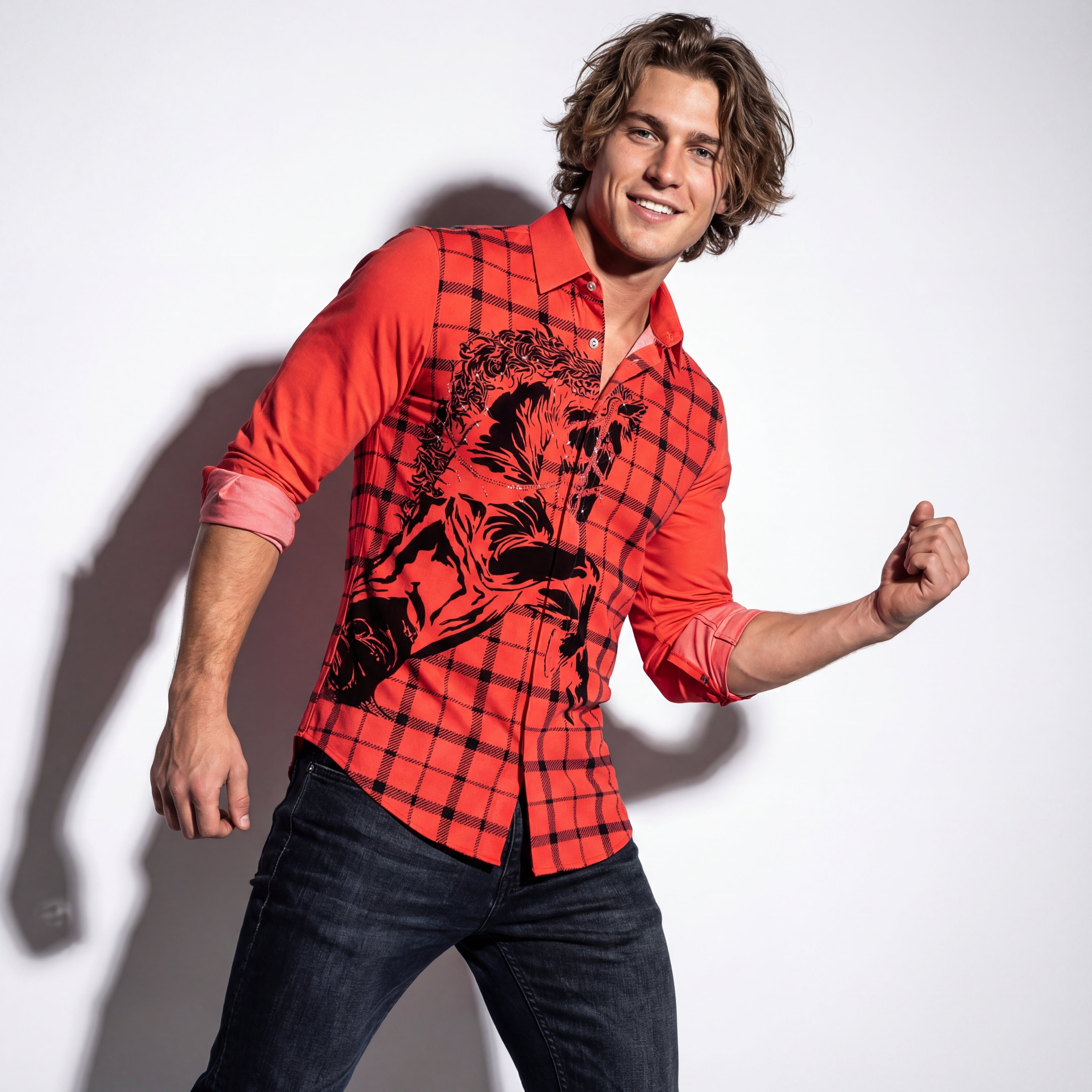 Bronco Edge Button-Up Shirt RED
