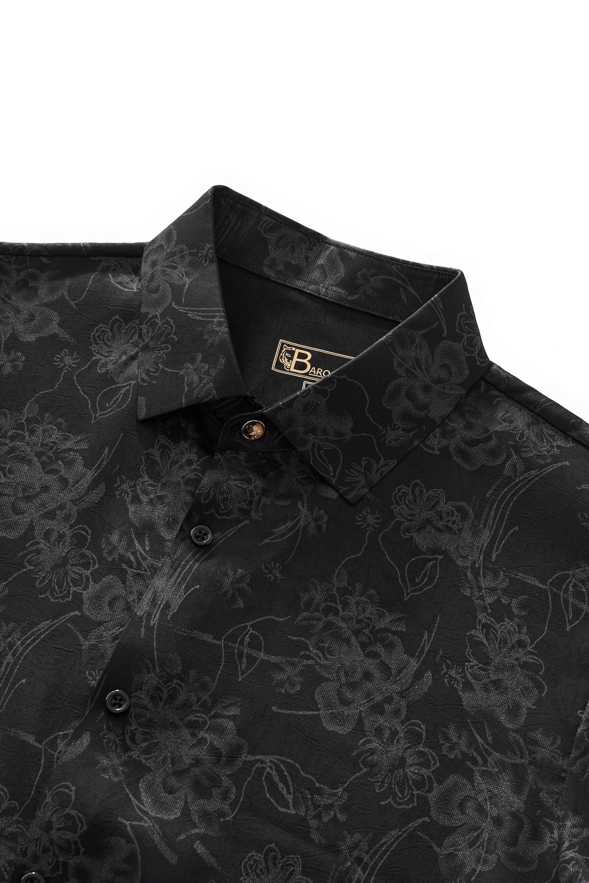 Eminence Floral Jacquard Stitchless LS Shirt BLACK