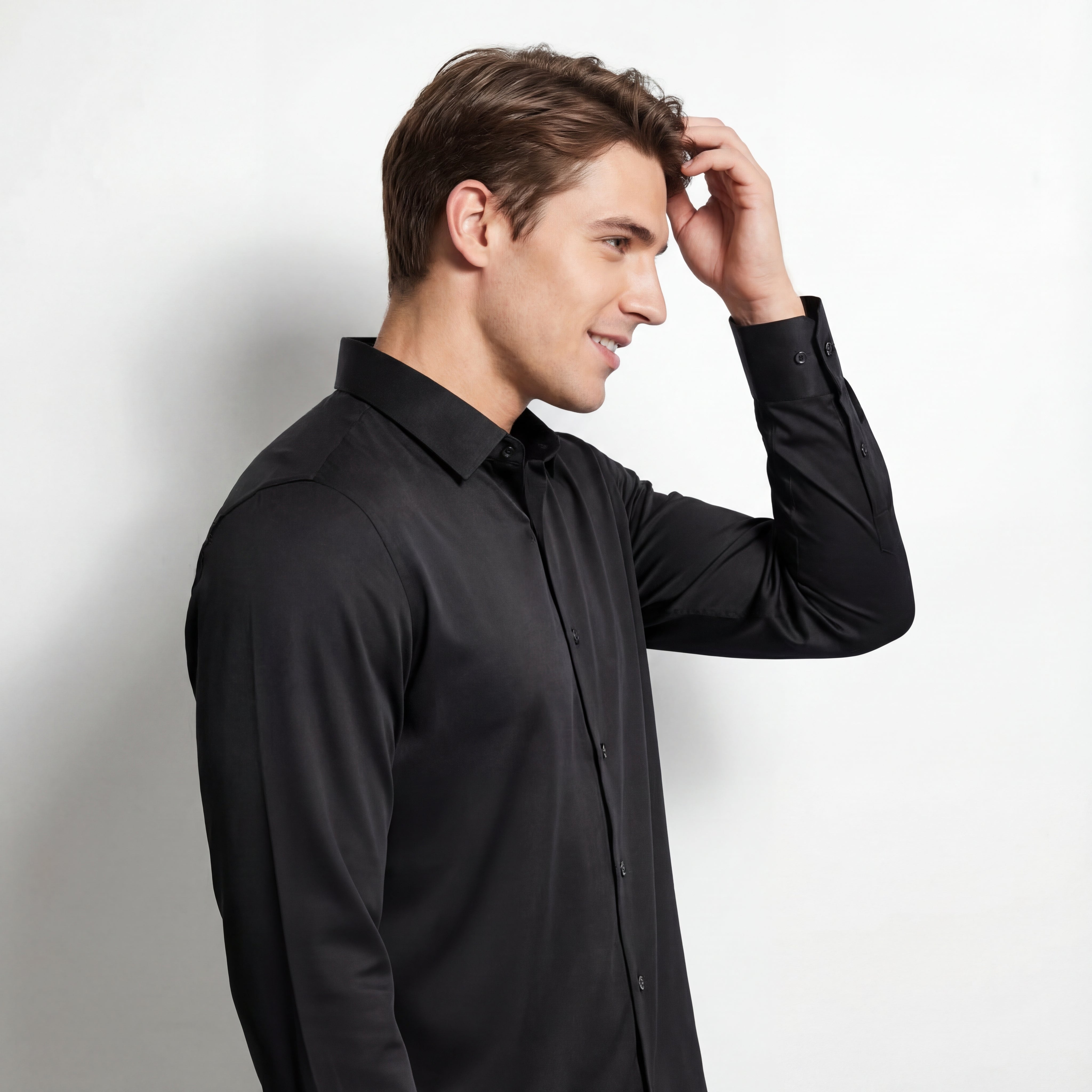 SIGNITURE SATIN STITCHLESS LS Shirt BLACK