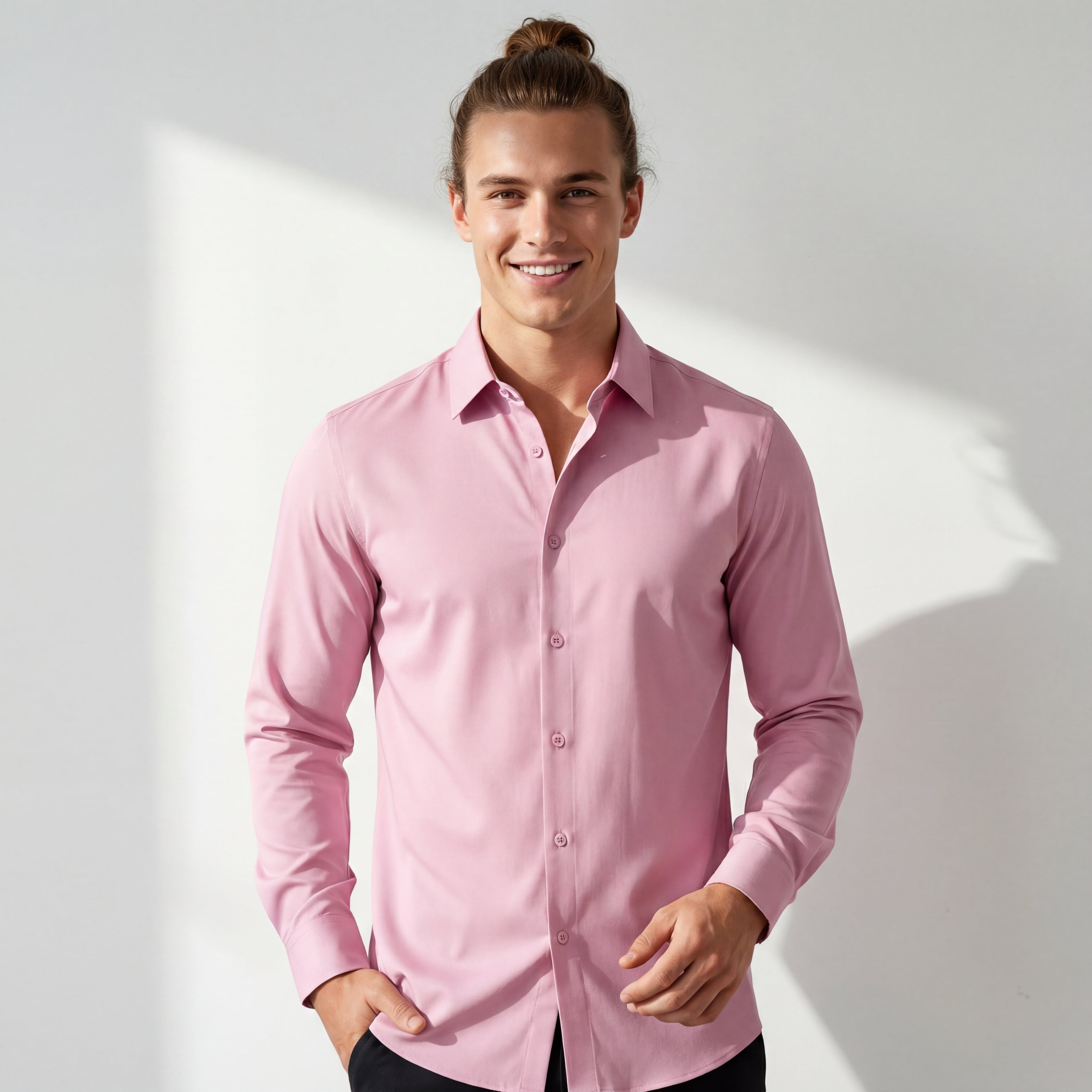 SIGNITURE SATIN STITCHLESS LS Shirt DUSTY PINK