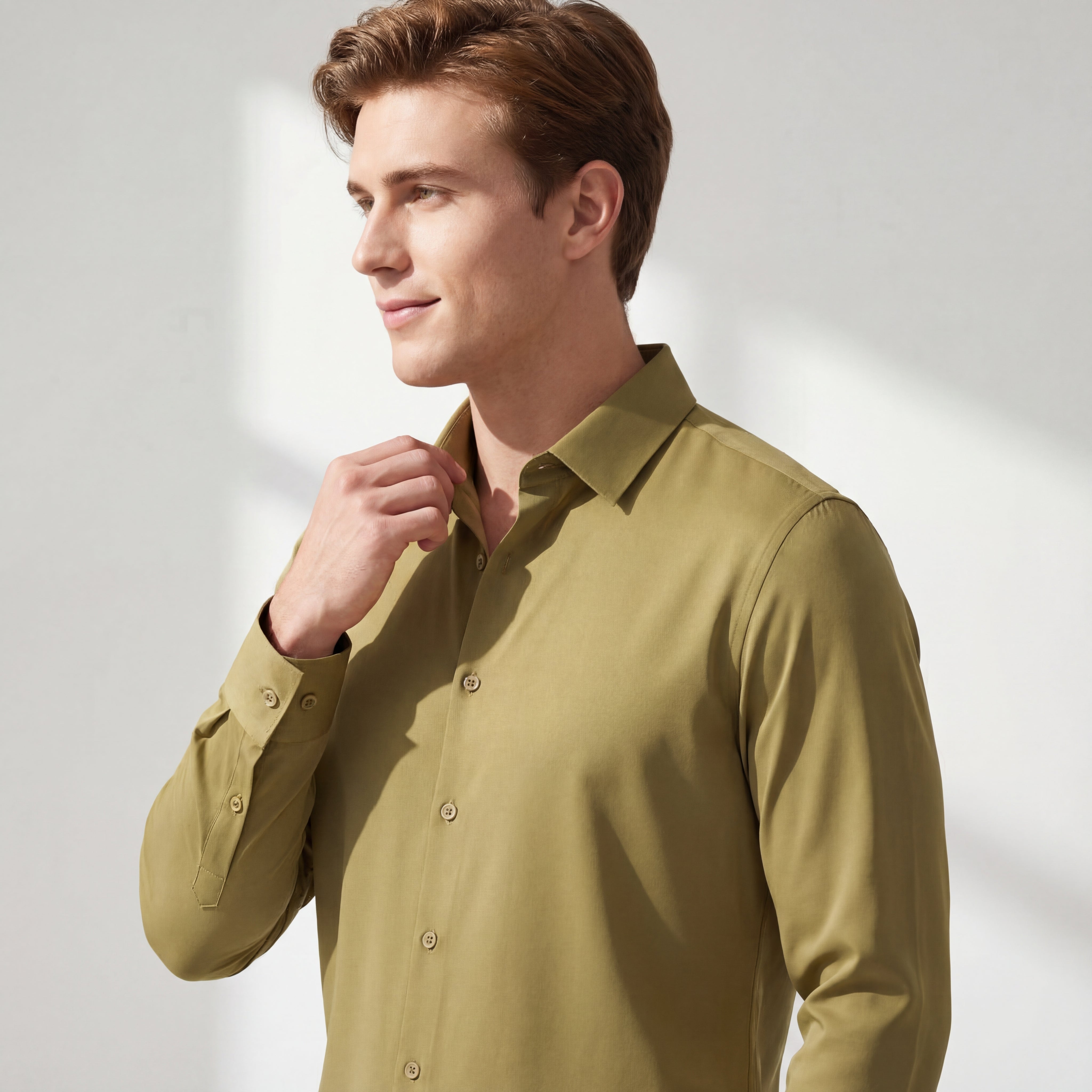 SIGNITURE SATIN STITCHLESS LS Shirt OLIVE