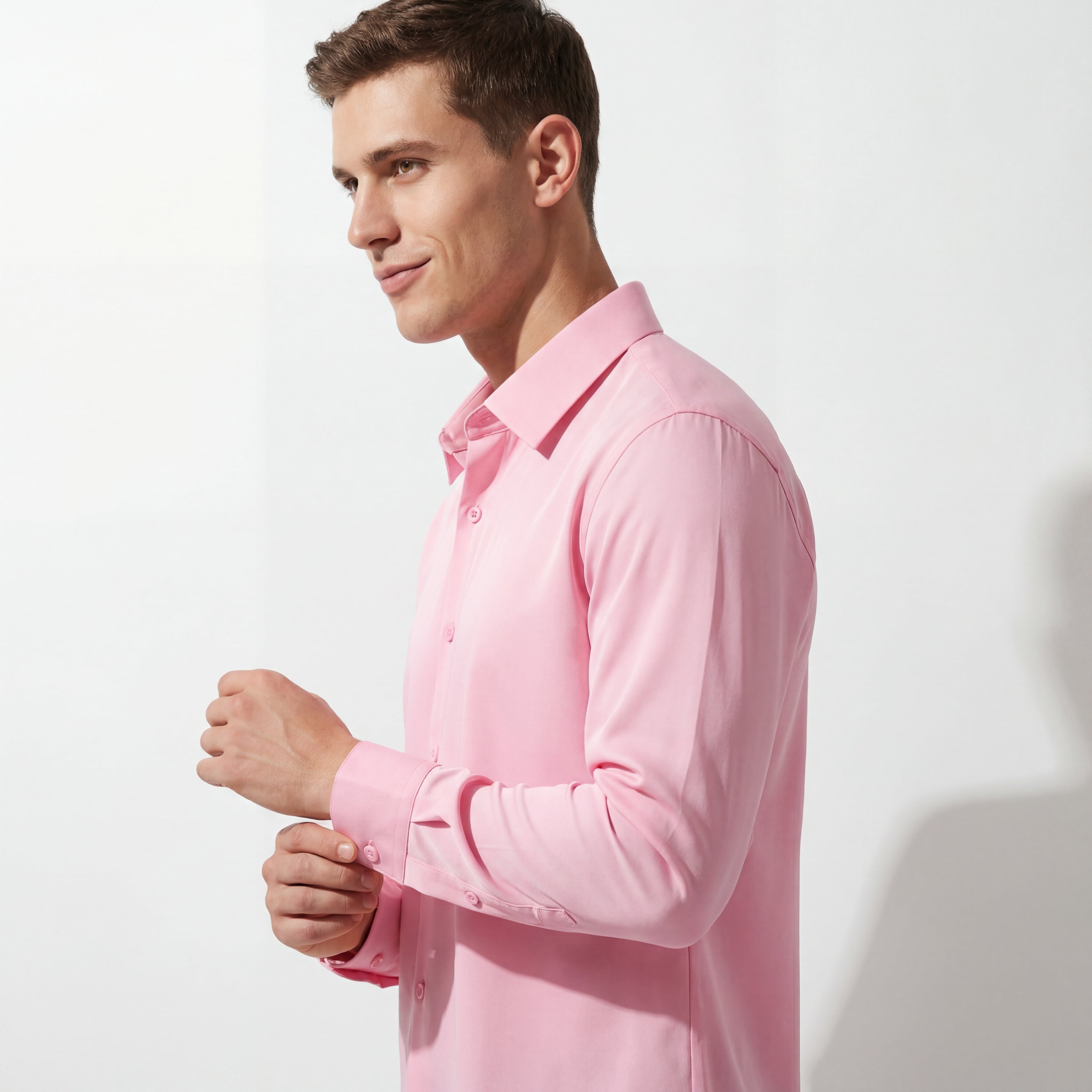 SIGNITURE SATIN STITCHLESS LS Shirt PINK