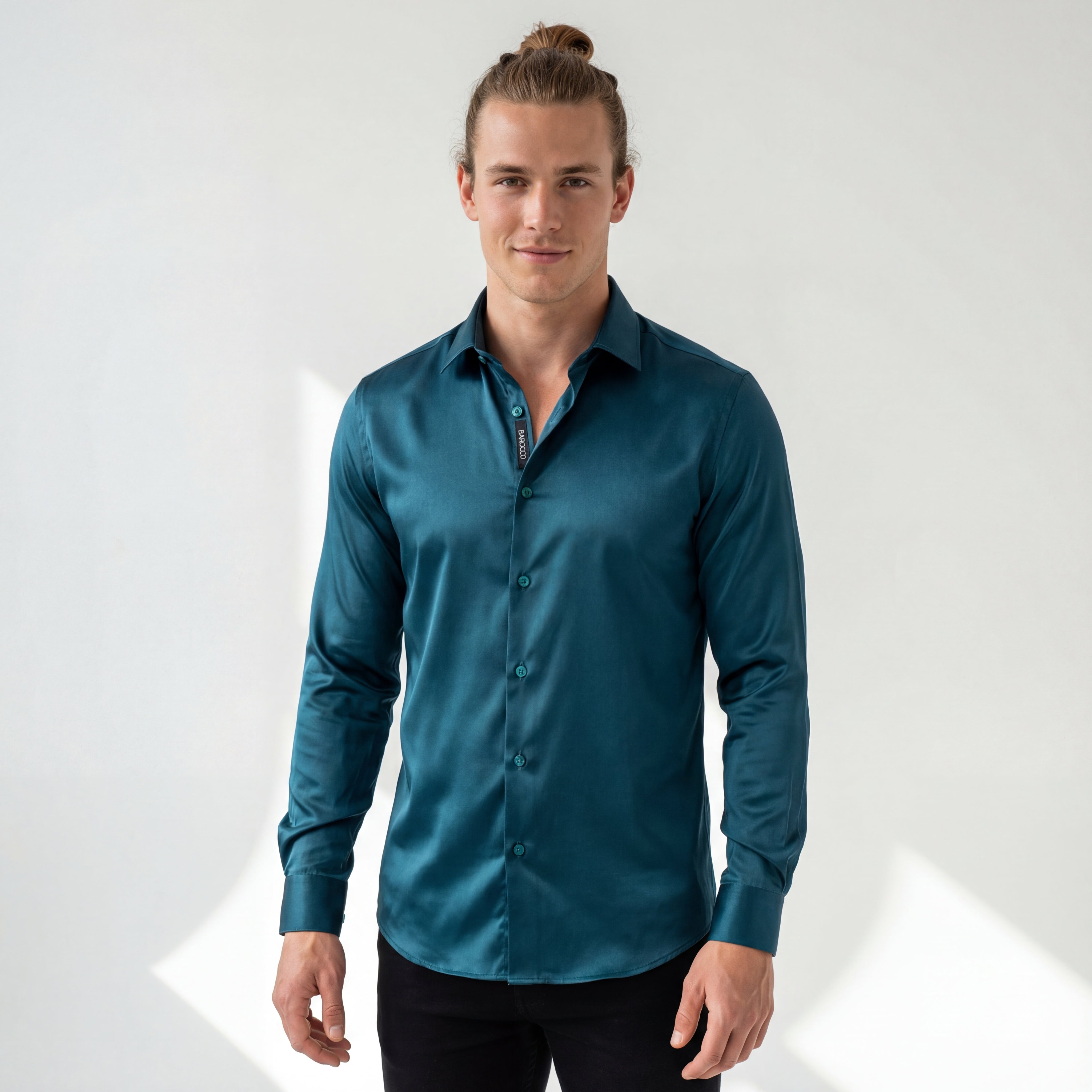 SIGNITURE SATIN STITCHLESS LS Shirt TEAL