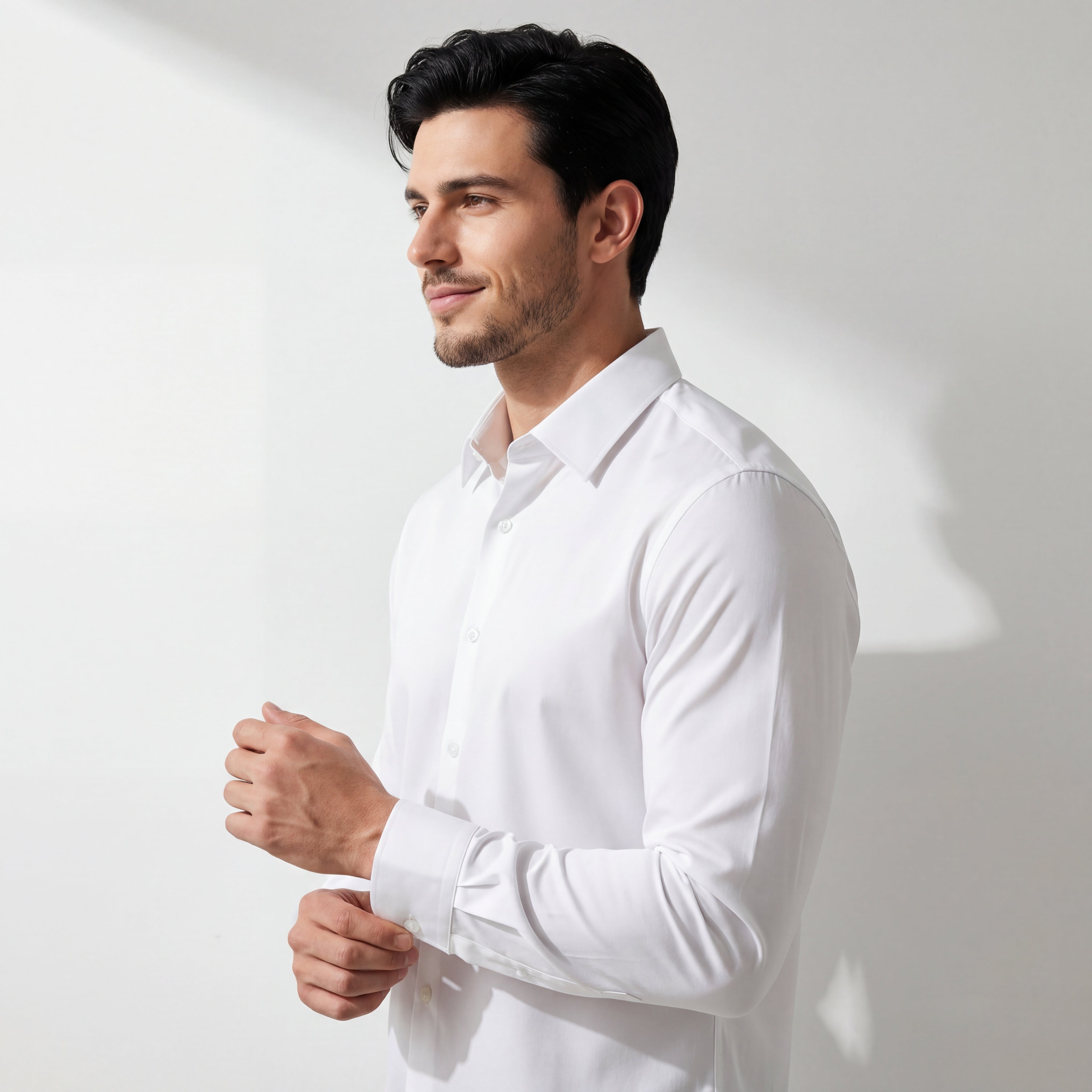 SIGNITURE SATIN STITCHLESS LS Shirt WHITE