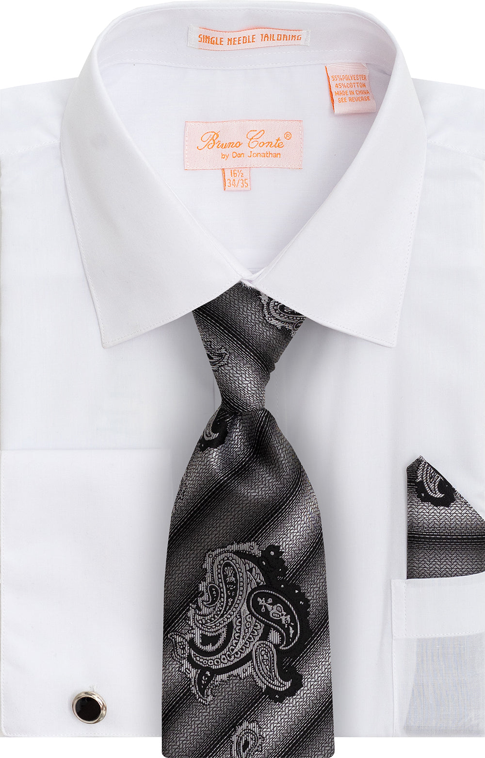 french cuff dress shirt and tie set Men's French Cuff + Tie Handkerchief Dress Shirt With White Size 22.5"Neck /36 37"Sleeve