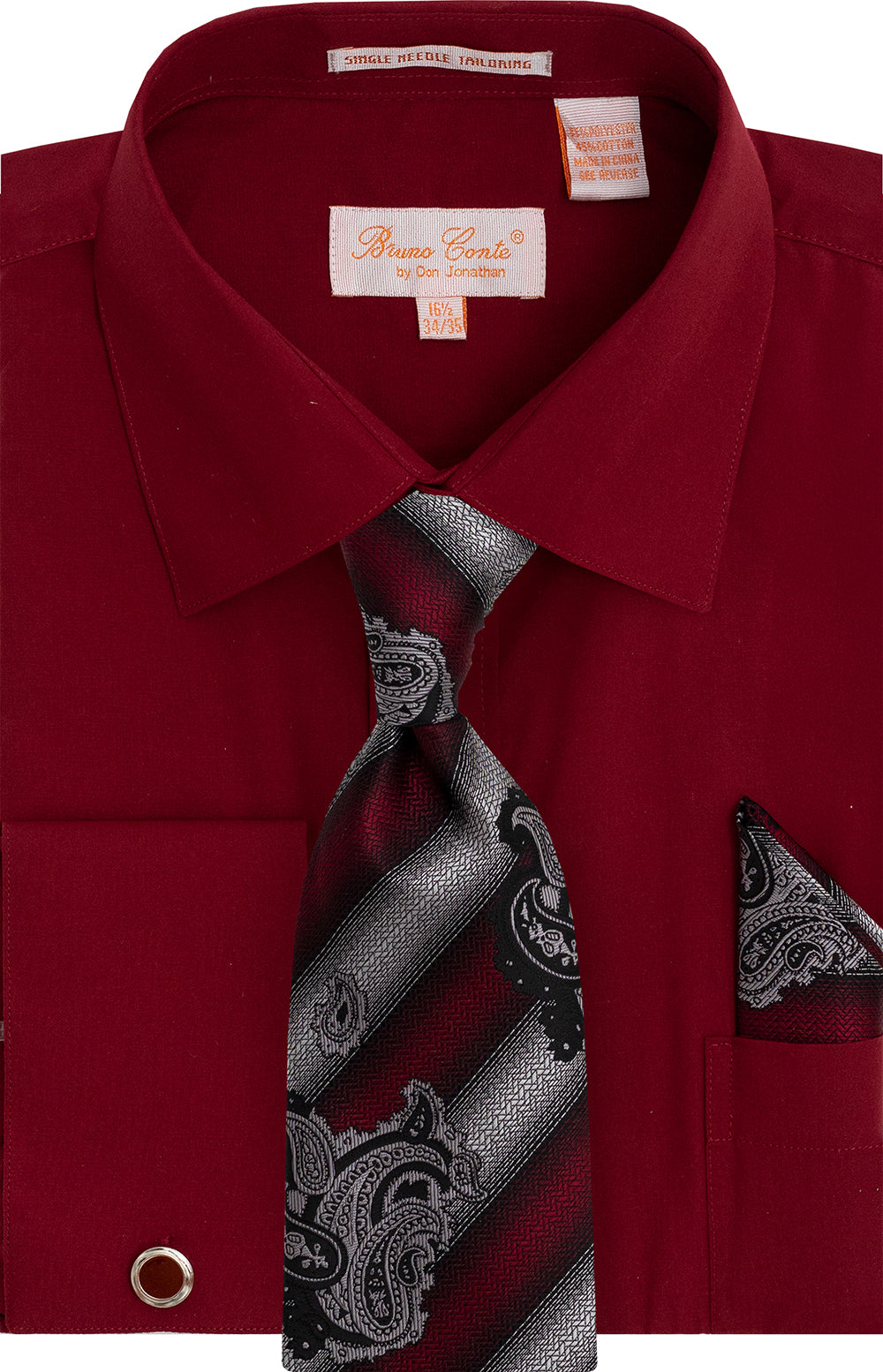 Bruno Contee Mens Burgundy Dress Shirt Tie Hanky Collar Bar Set 16.5 34/35 60% Polyester 40% Cotton Paisley Striped Pattern Formal Elegant Bruno Contee Mens Burgundy Dress Shirt Tie Hanky Collar Bar Set 16.5 34/35 60% Polyester 40% Cotton Paisley Striped Pattern Formal Elegant