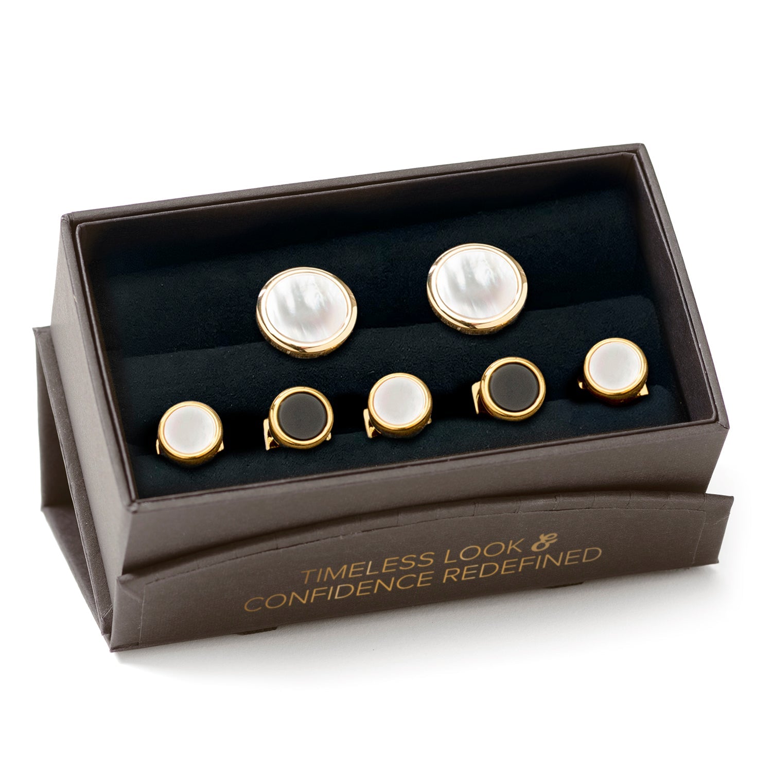 Double Sided Gold Mother of Pearl Round Beveled 5-Stud Set