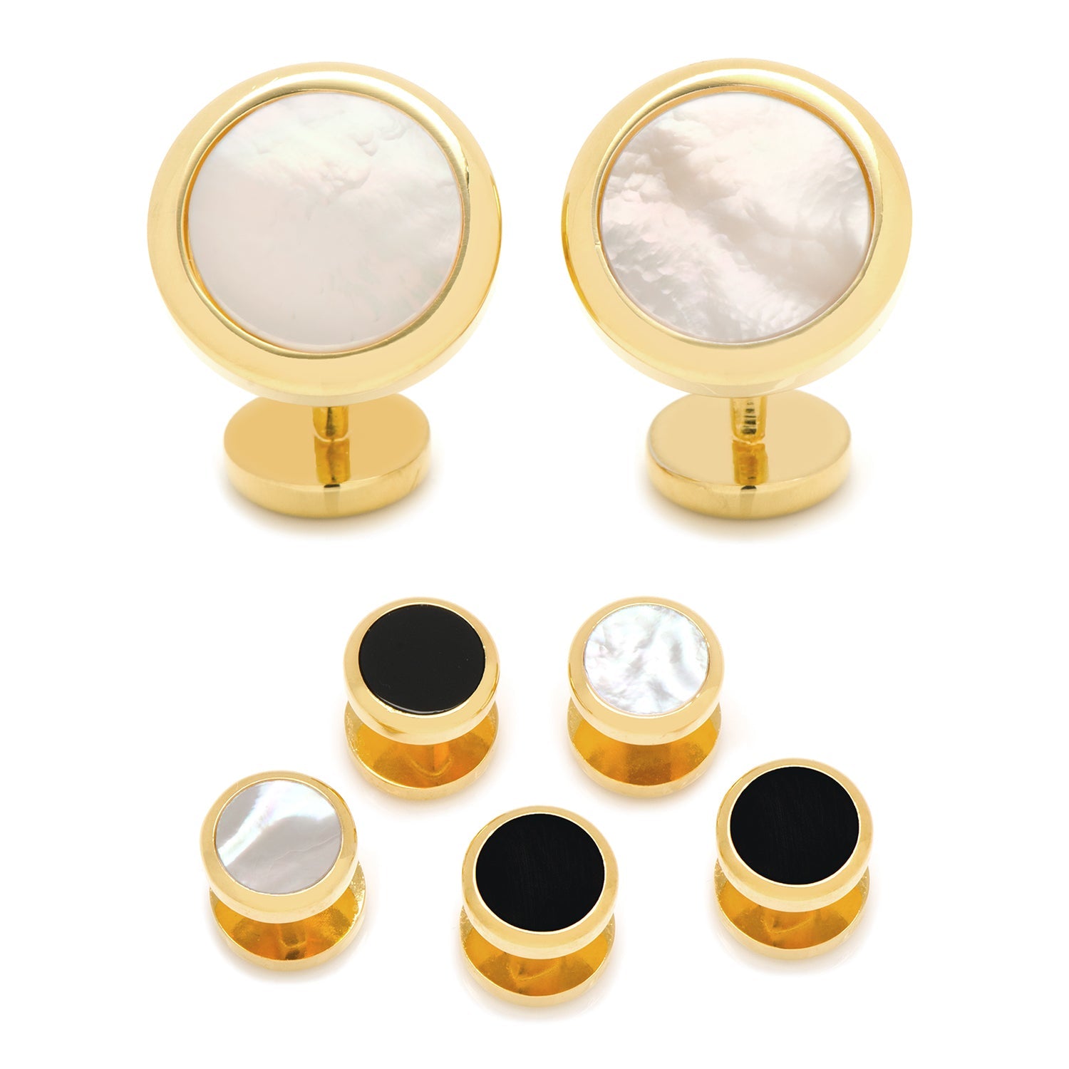 Double Sided Gold Mother of Pearl Round Beveled 5-Stud Set