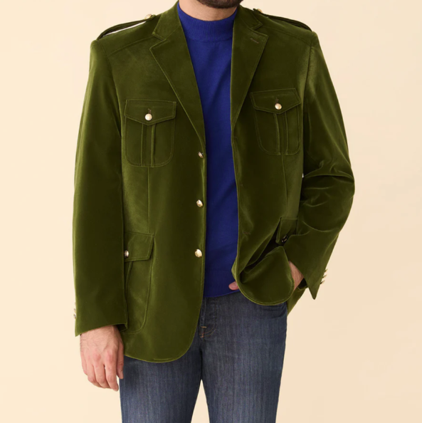 Inserch BL-569 Velvet Military Jacket Olive