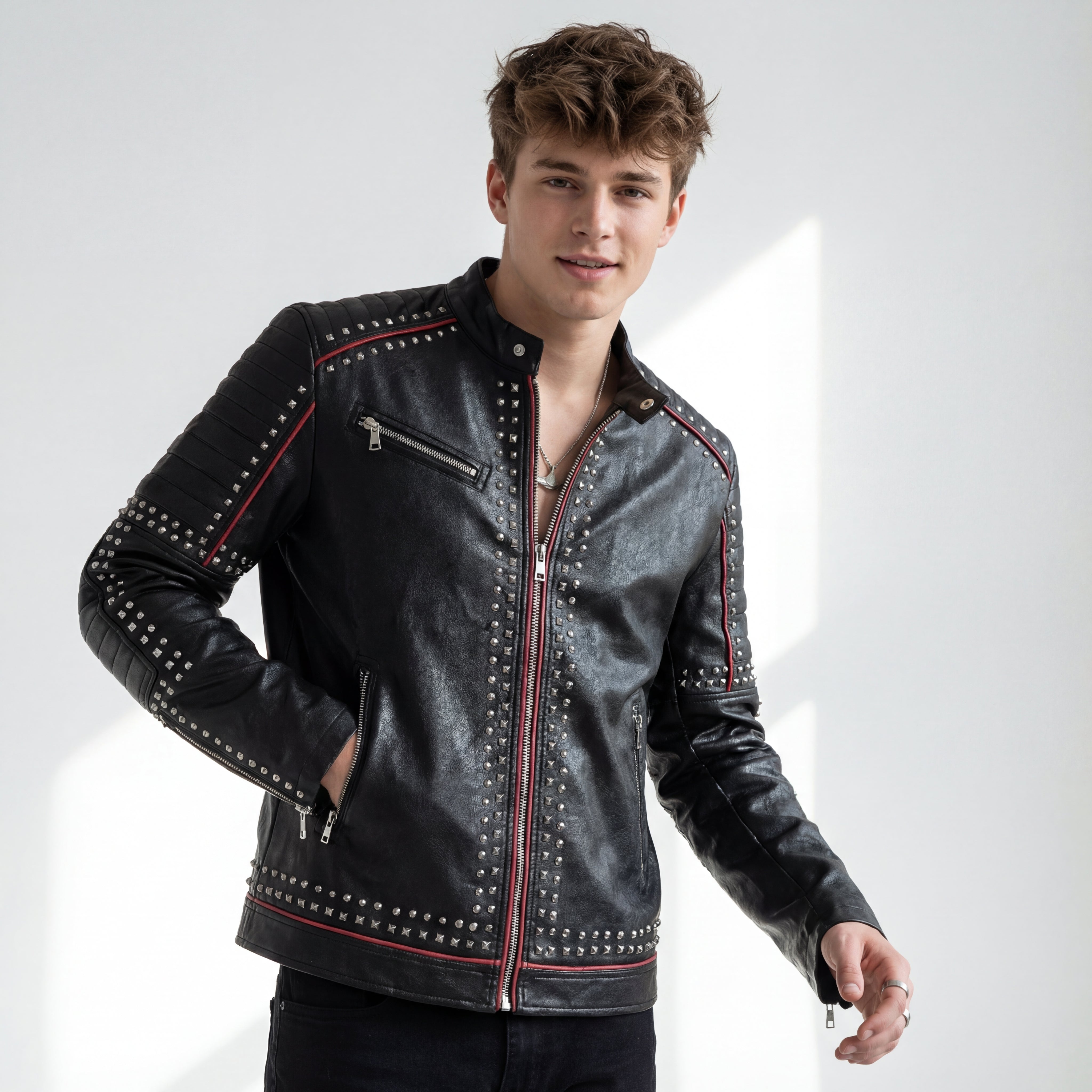 Urban Glimmer PU Leather Moto Jacket BLACK