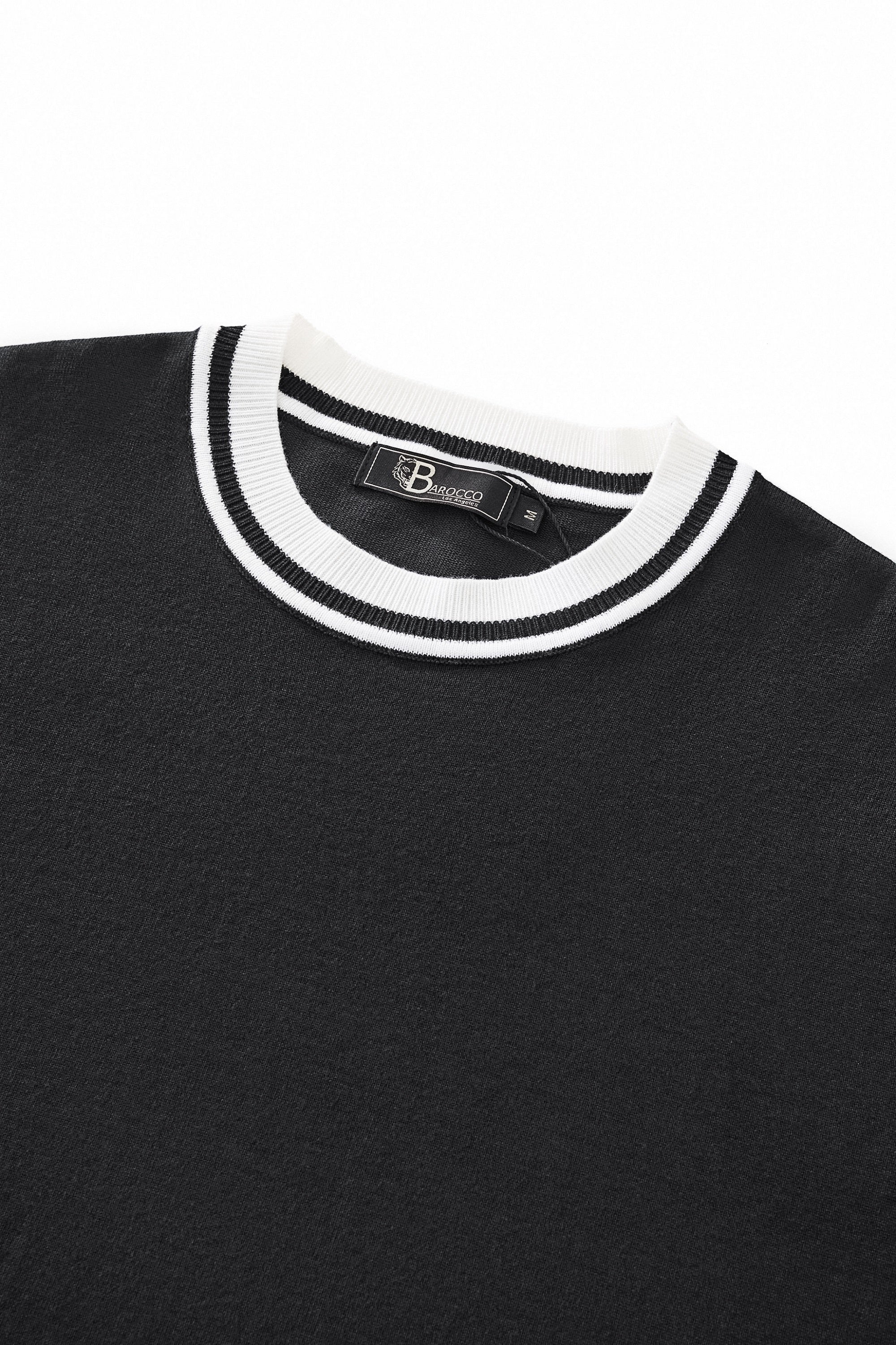 Halo Contrast Collar Knit LS BLACK