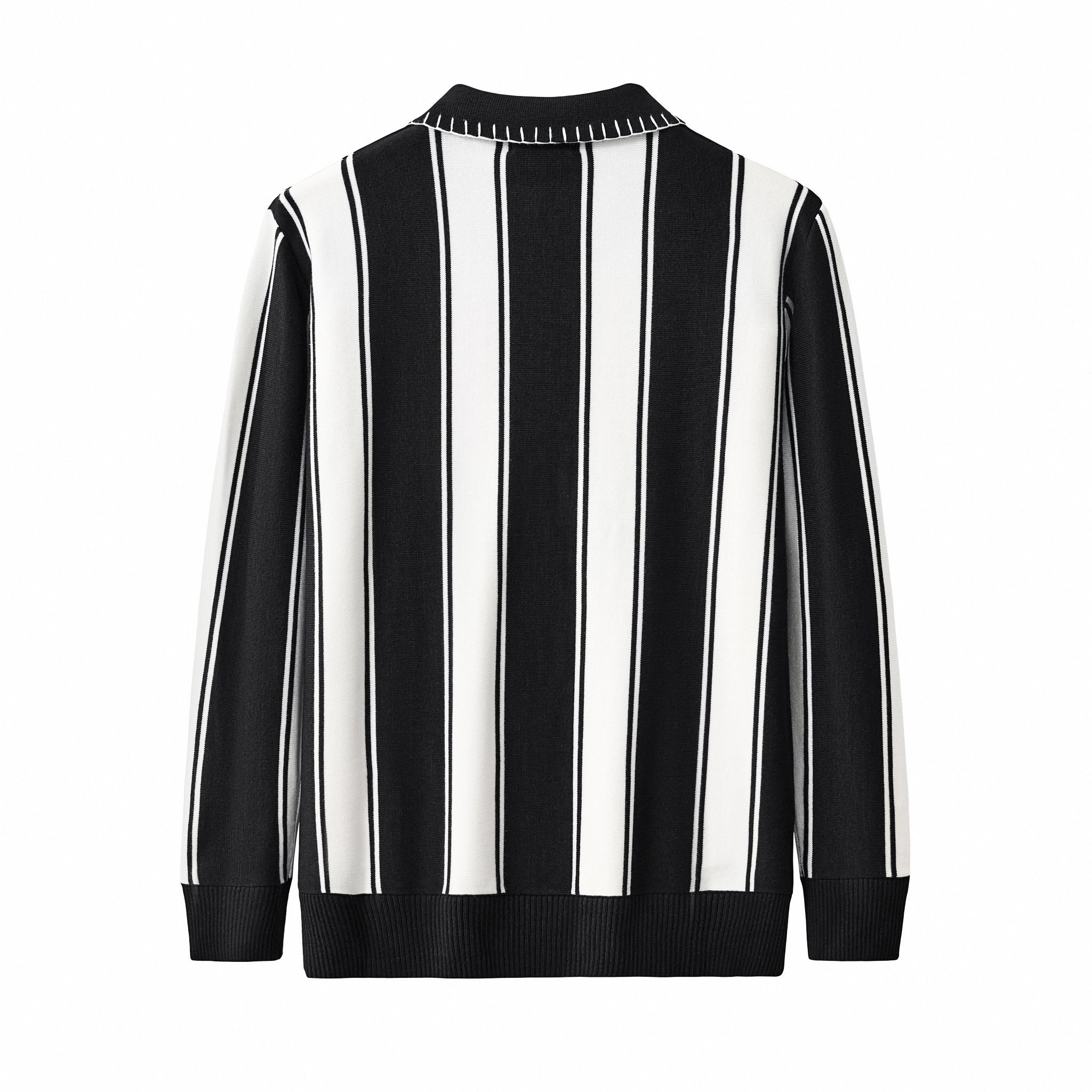 Vanguard Stripe Knit Polo LS BLACK