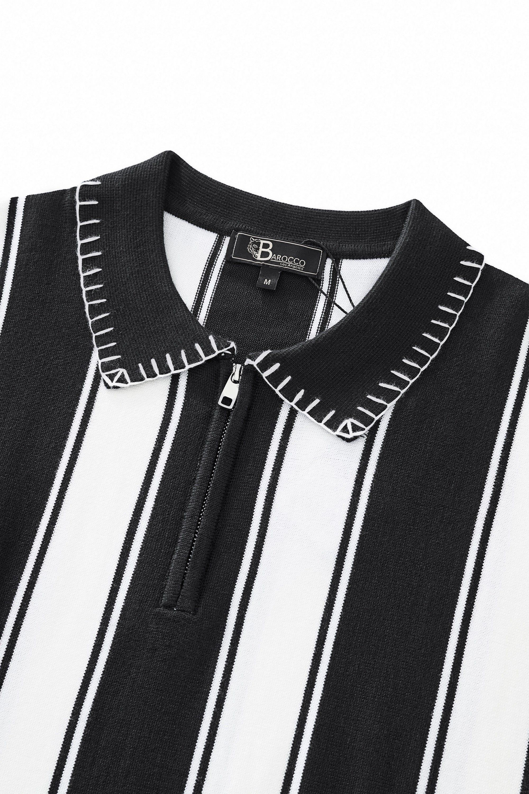 Vanguard Stripe Knit Polo LS BLACK