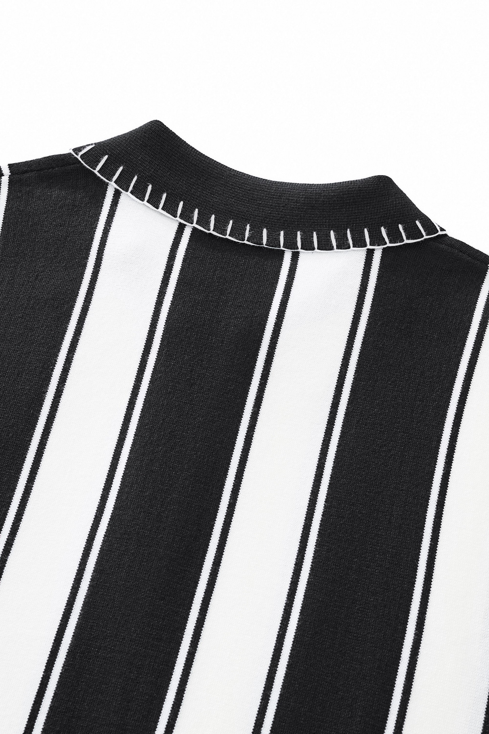 Vanguard Stripe Knit Polo LS BLACK