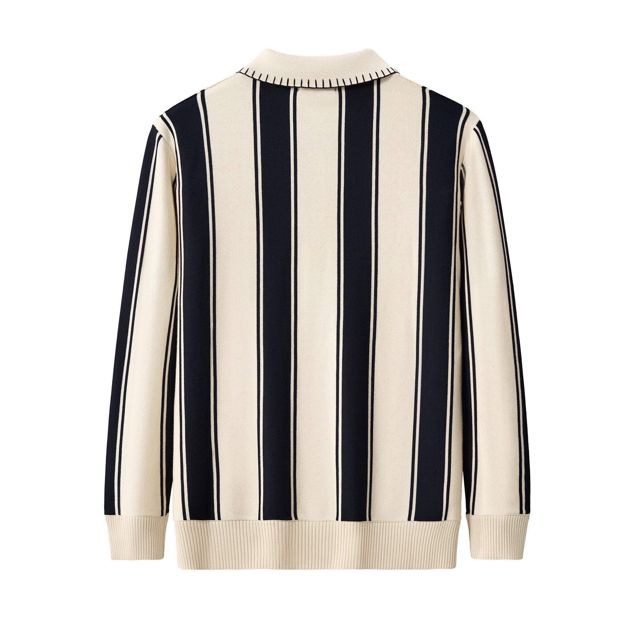 Vanguard Stripe Knit Polo LS IVORY