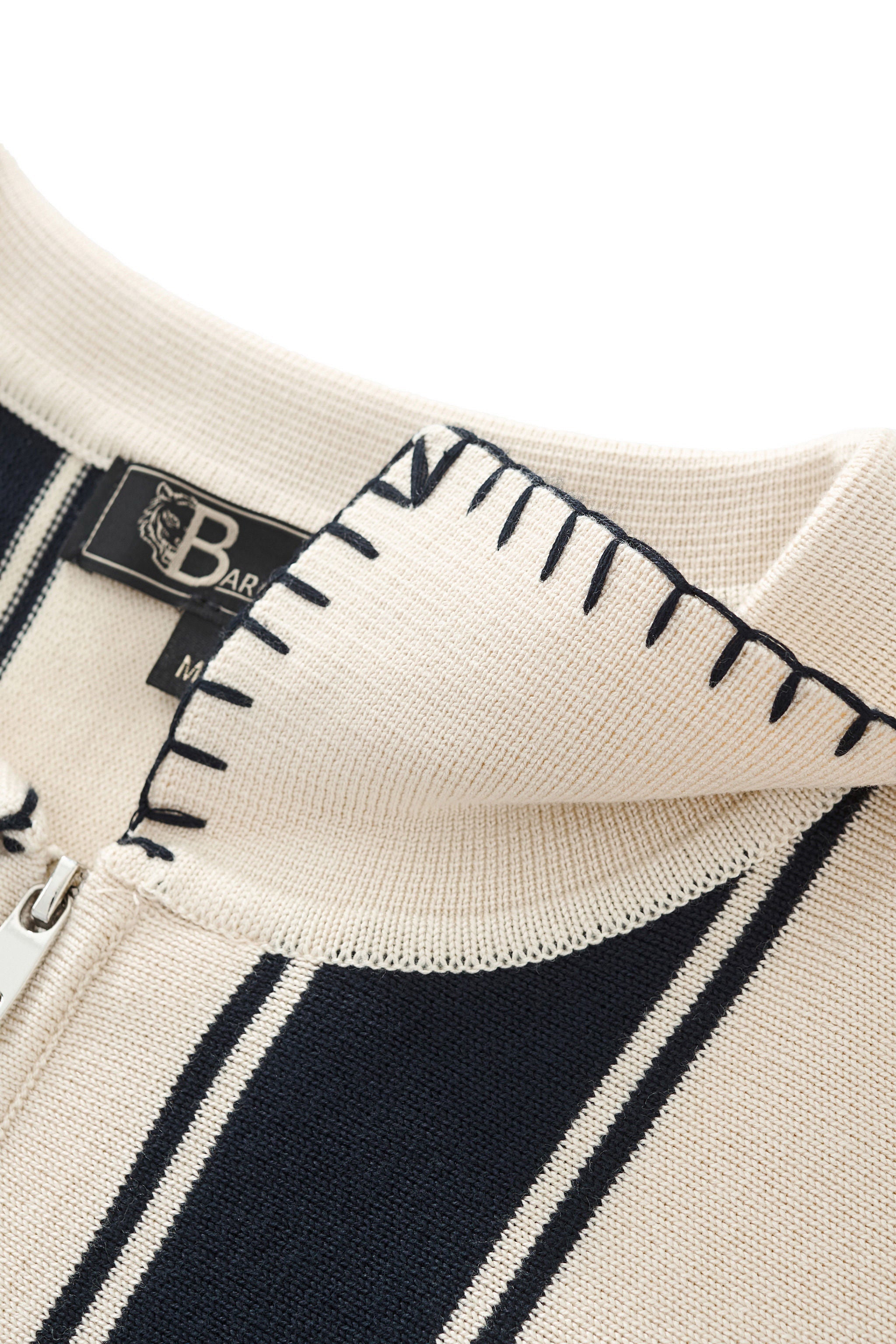 Vanguard Stripe Knit Polo LS IVORY