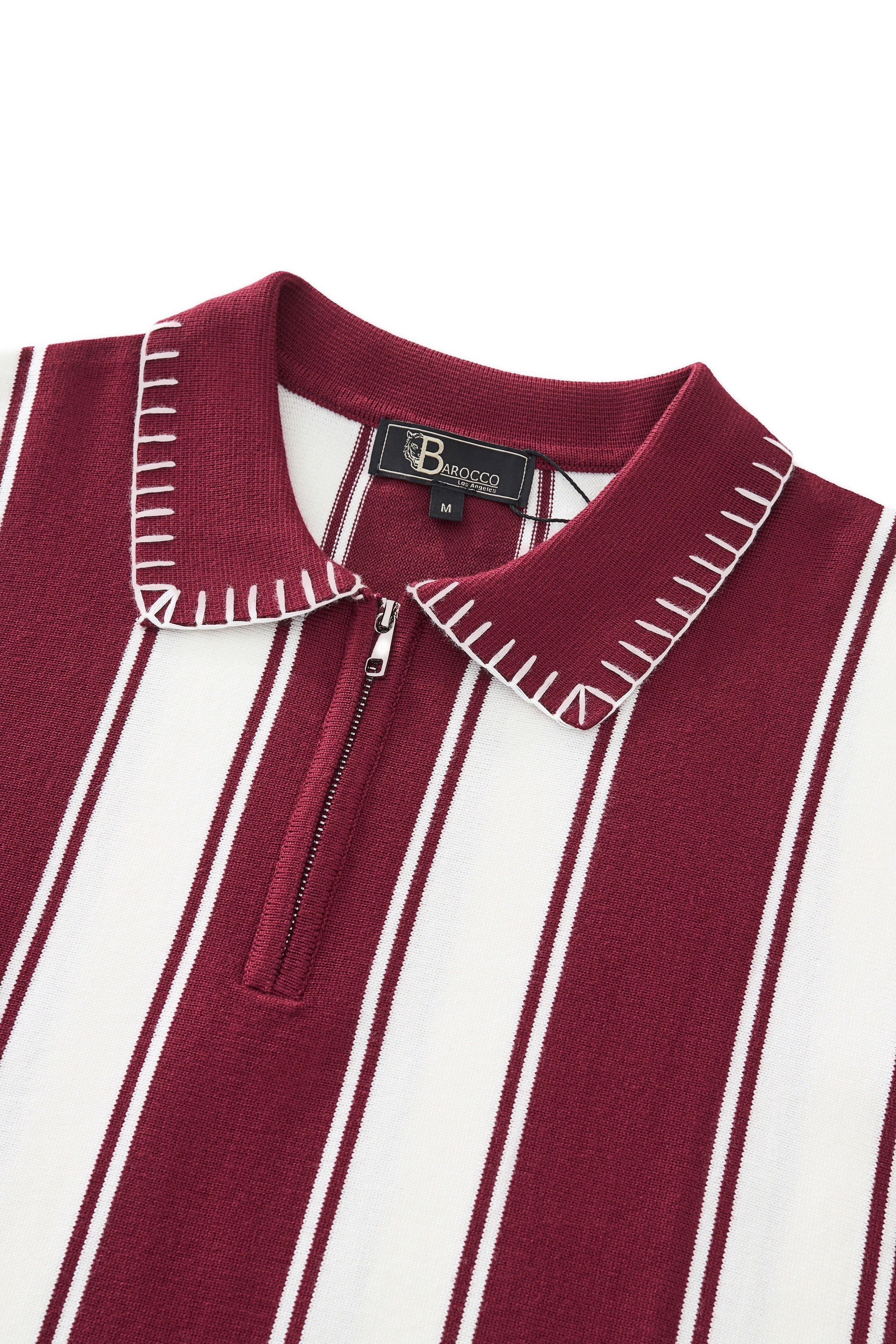 Vanguard Stripe Knit Polo LS WINE