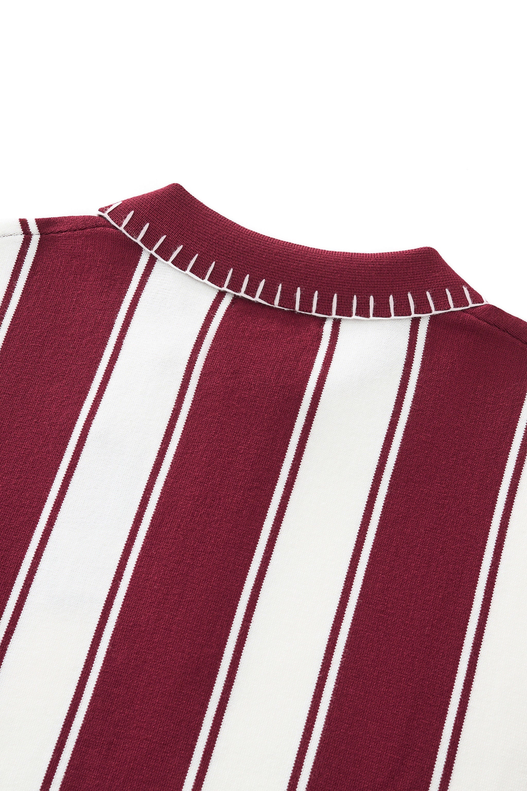 Vanguard Stripe Knit Polo LS WINE
