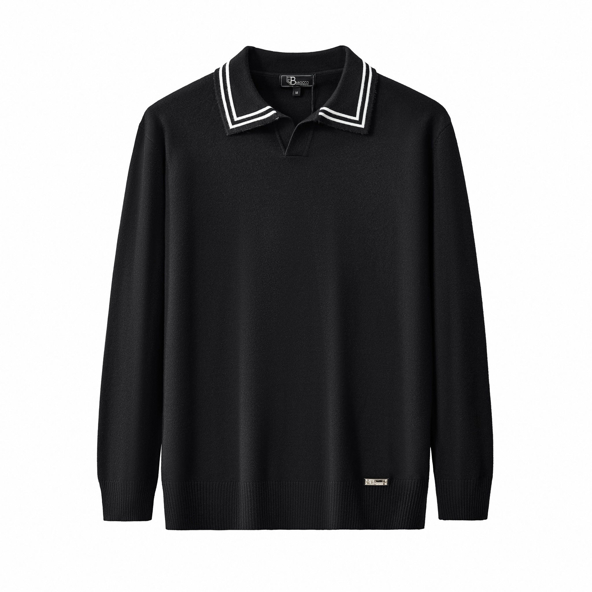 Monarch Tipped Collar Knit Polo LS BLACK