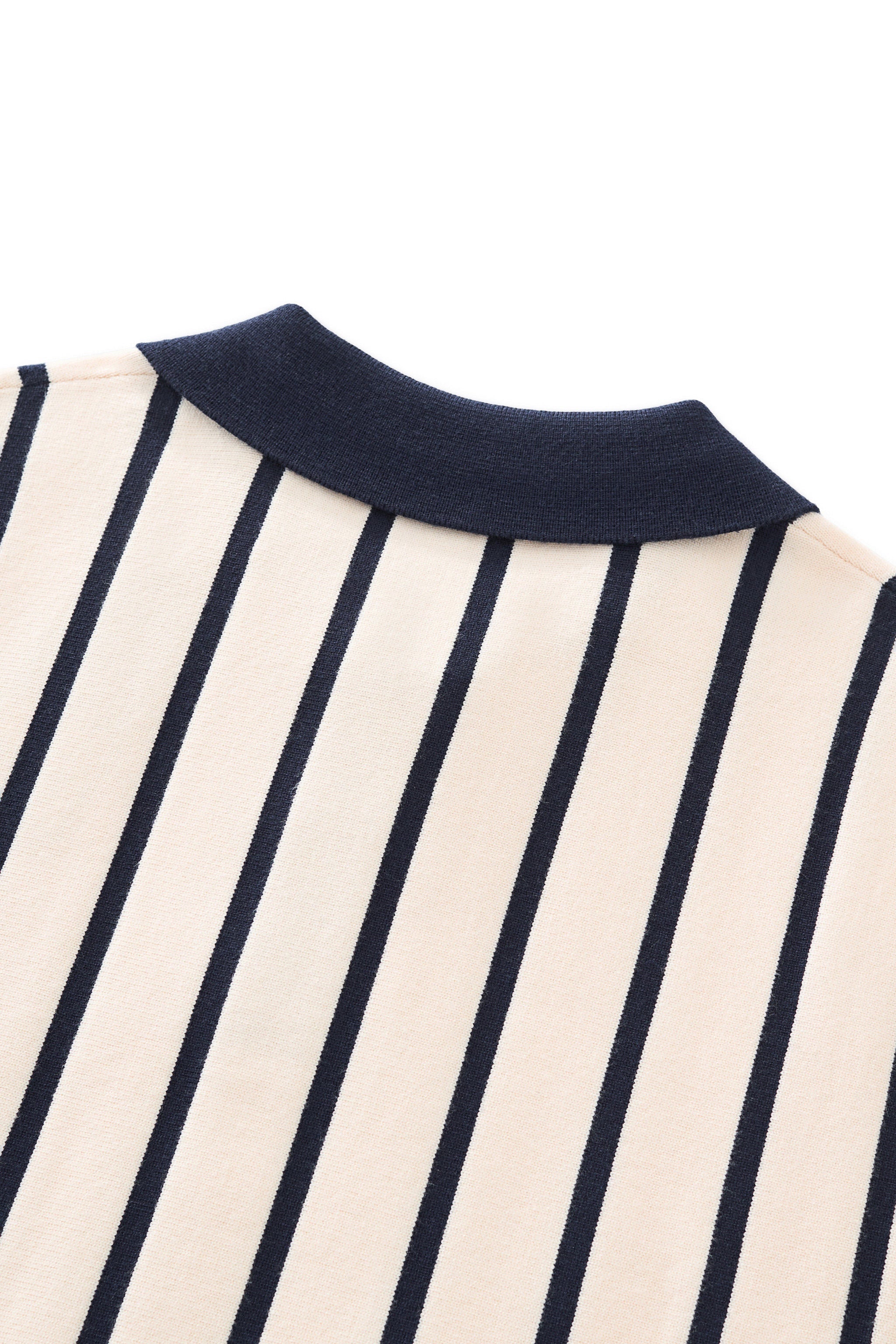 Imperial Stripe Knit Polo LS IVORY