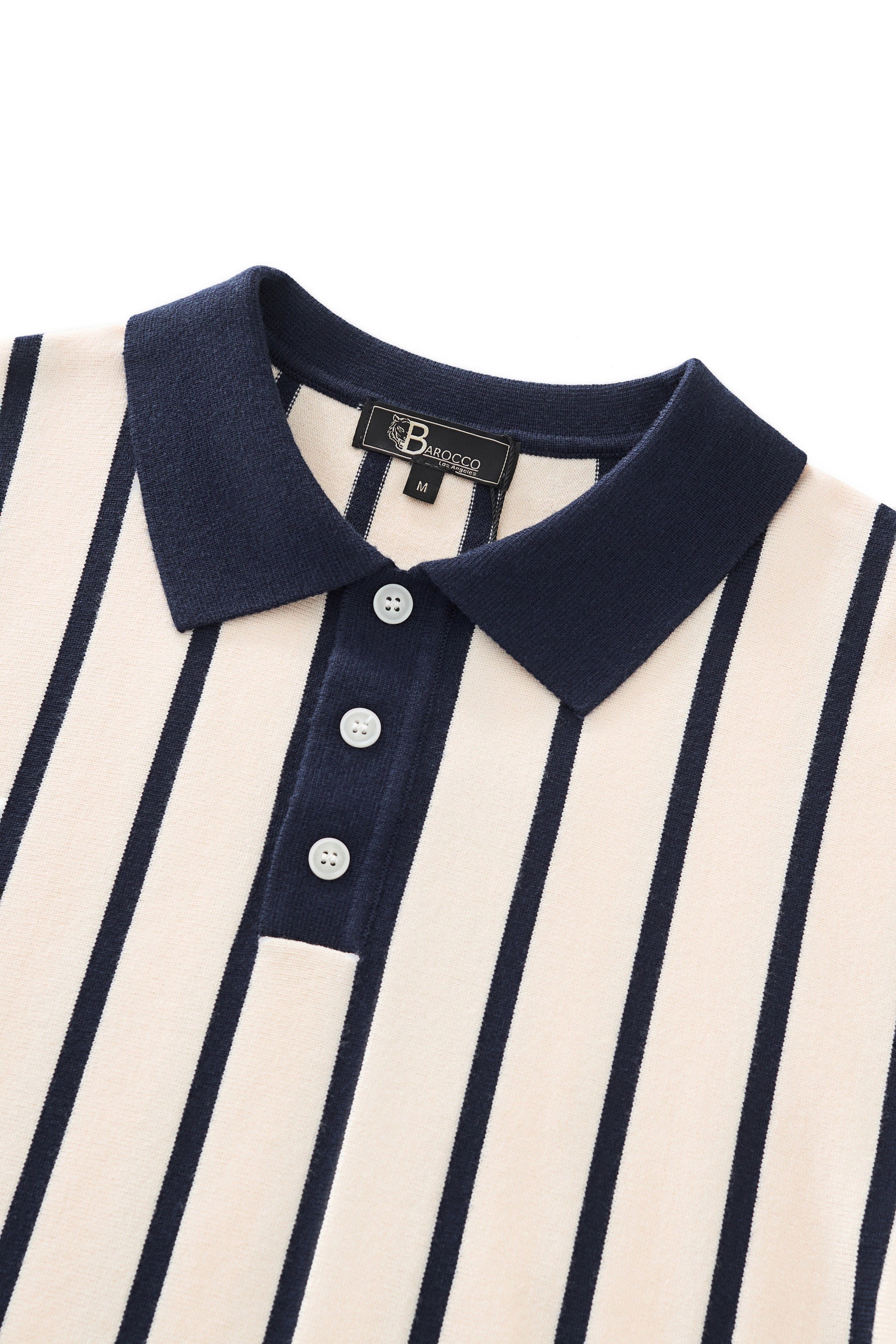 Imperial Stripe Knit Polo LS IVORY