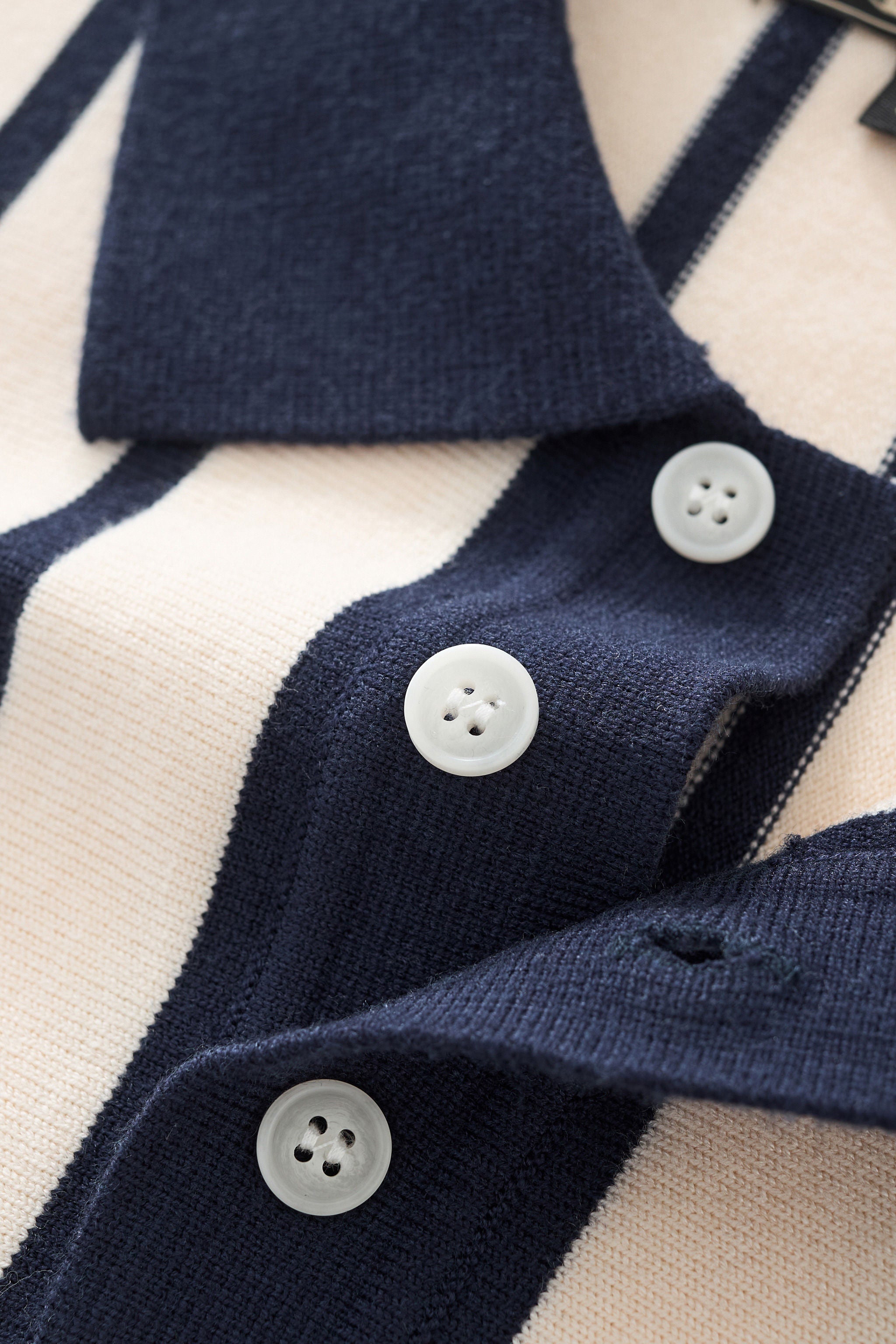 Imperial Stripe Knit Polo LS IVORY